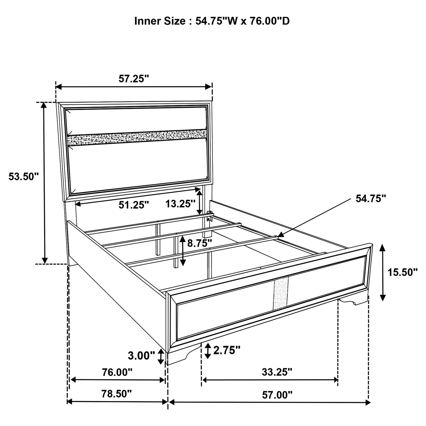 Miranda bed angle showing low-profile footboard