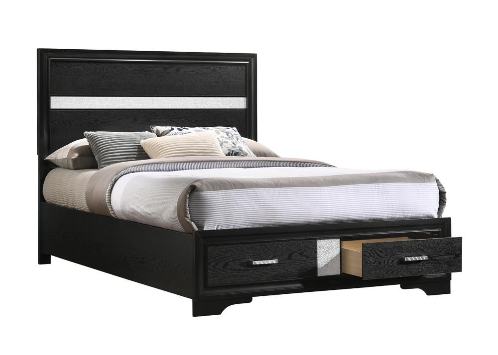 Miranda Full Storage Bed Black footboard drawers open