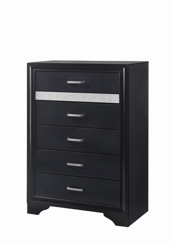 Miranda 5-Drawer Chest Black angled side view