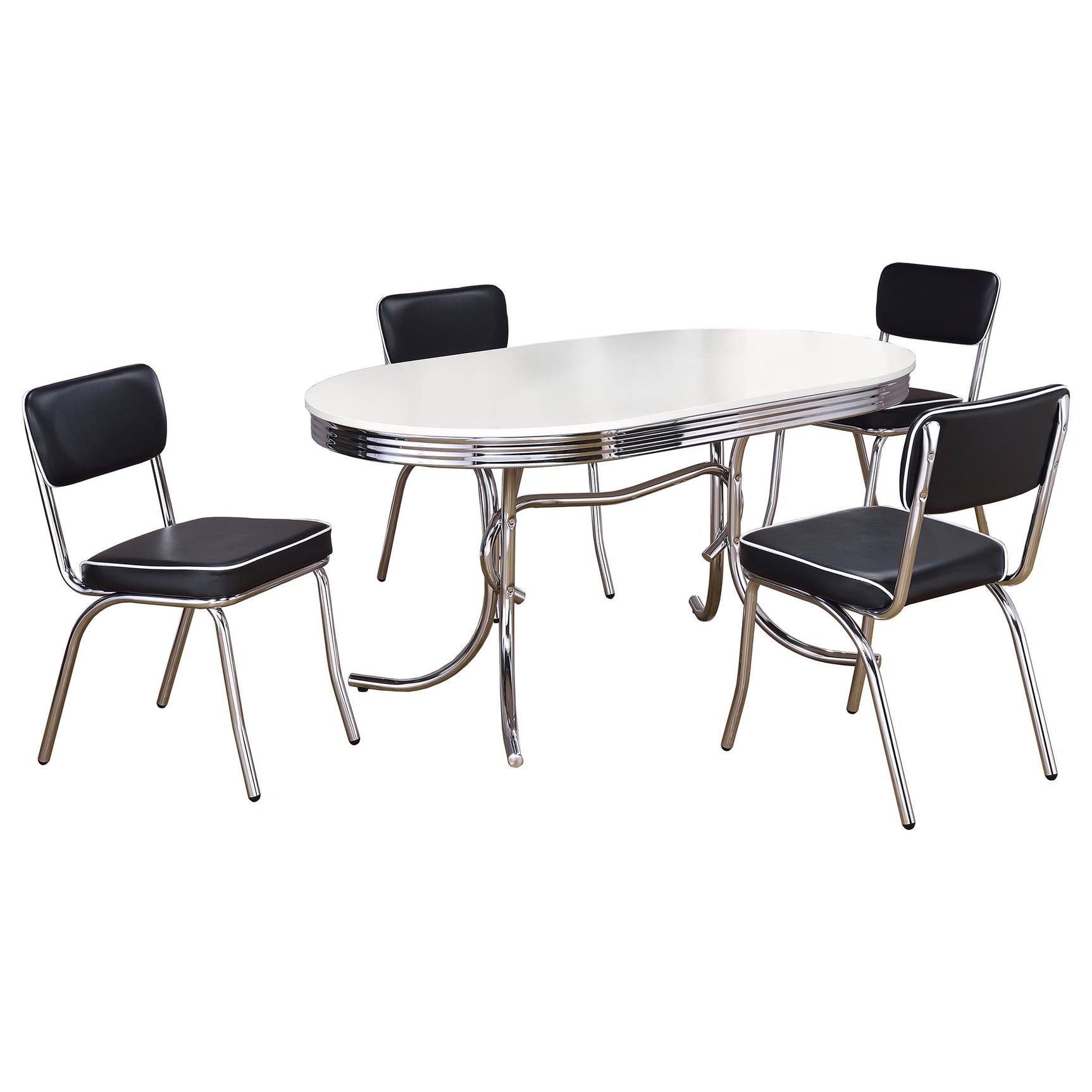 room view of Coaster Retro White Black Oval Dining Set
