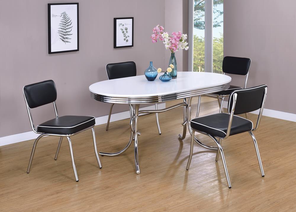 Retro Oval Dining Table Glossy White and Chrome close up of tabletop and rim