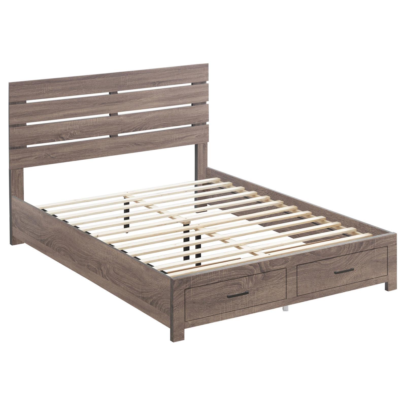 Brantford Queen Storage Bed Barrel Oak, plank-style slatted headboard