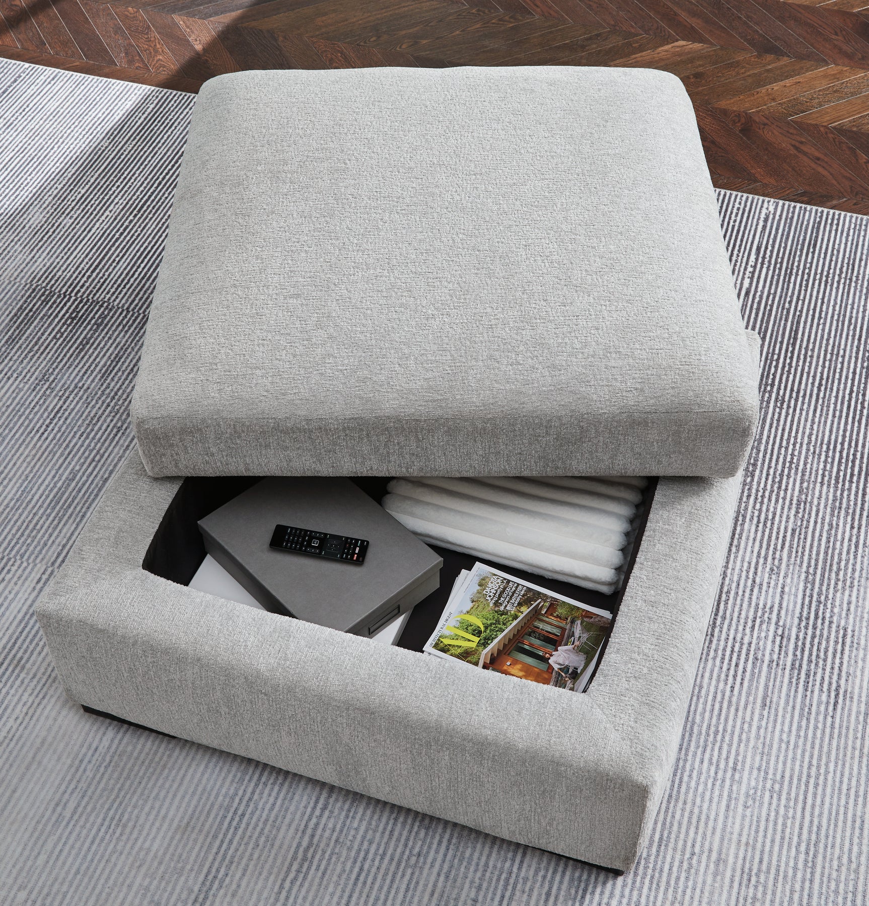 Gabyleigh ottoman open storage viewed from front