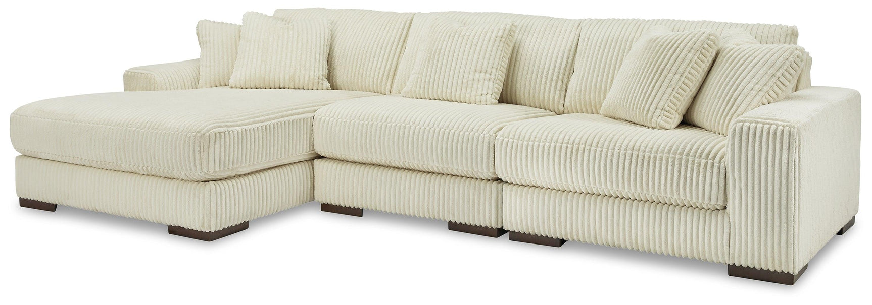 side view of Lindyn Ivory 3-Piece Sectional Sofa with Right Arm Chaise