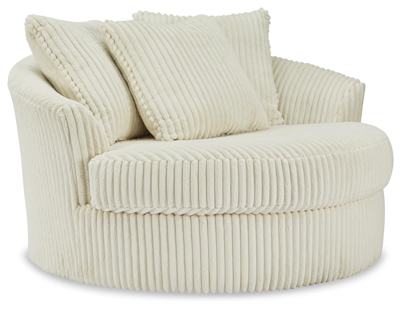 Lindyn Ivory Velvet Oversized Swivel Accent Chair angled view