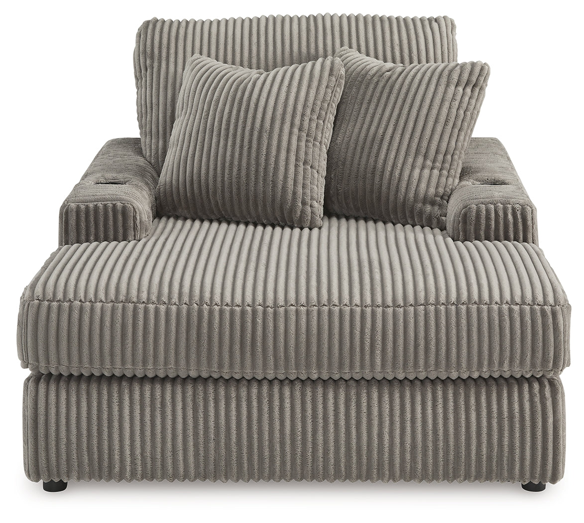 Lindyn Fog Velvet Chaise head-on view