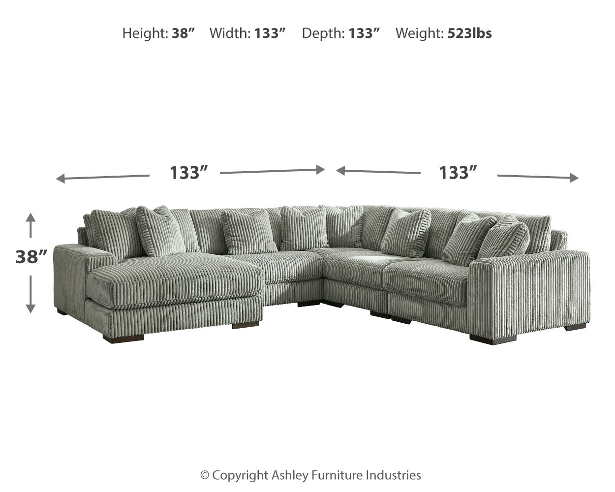 detail view of Lindyn Fog 5-Piece Sectional with Ottoman sectional sofa