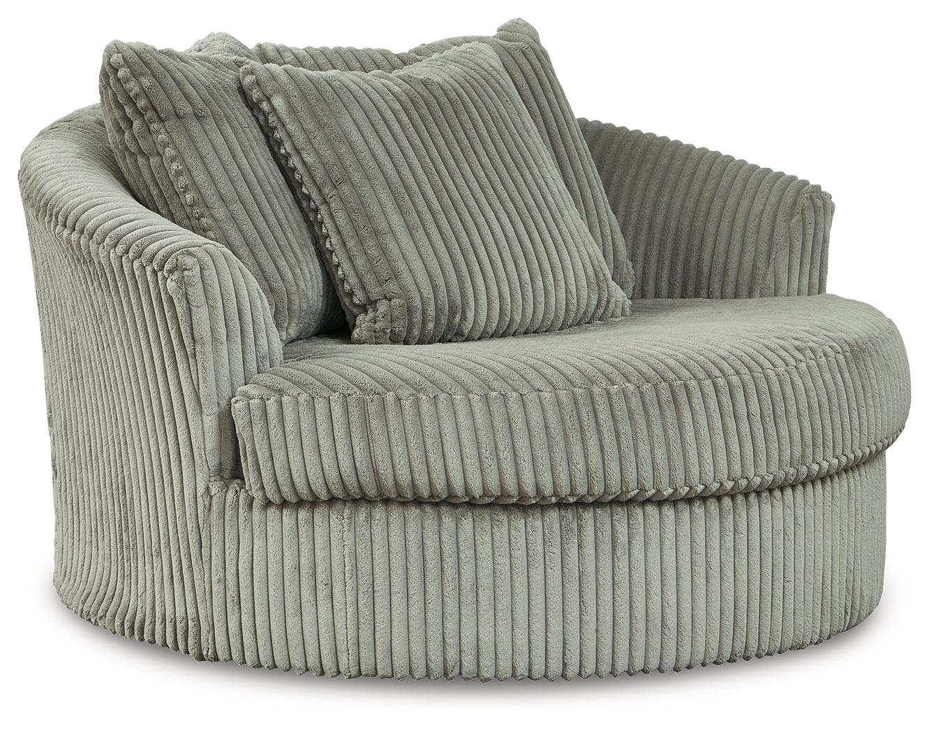 Lindyn Fog Velvet Oversized Swivel Accent Chair head-on front view