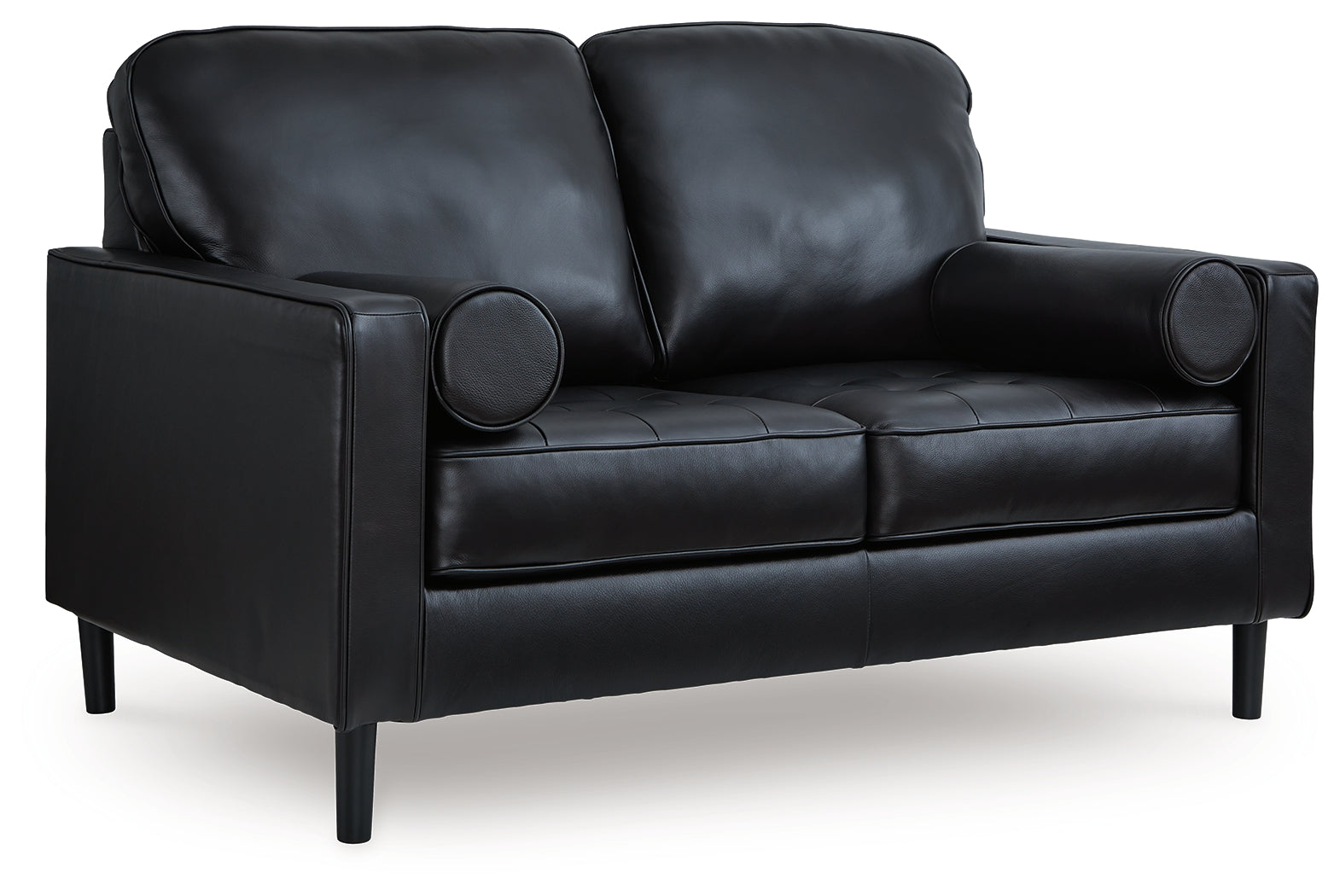 Bryceview Onyx leather match loveseat angled side view