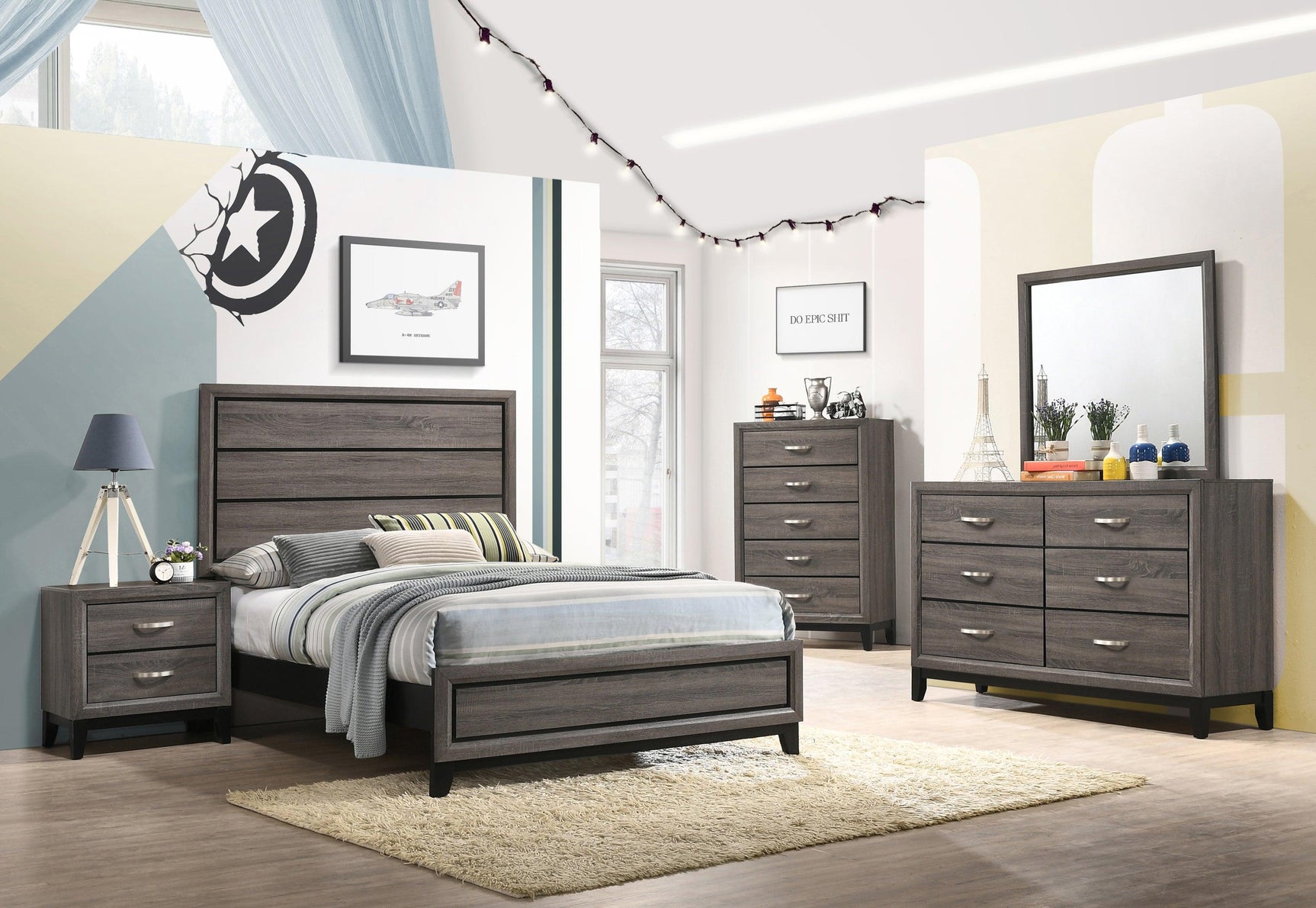 Watson Grey Oak Full Panel Bed side angle