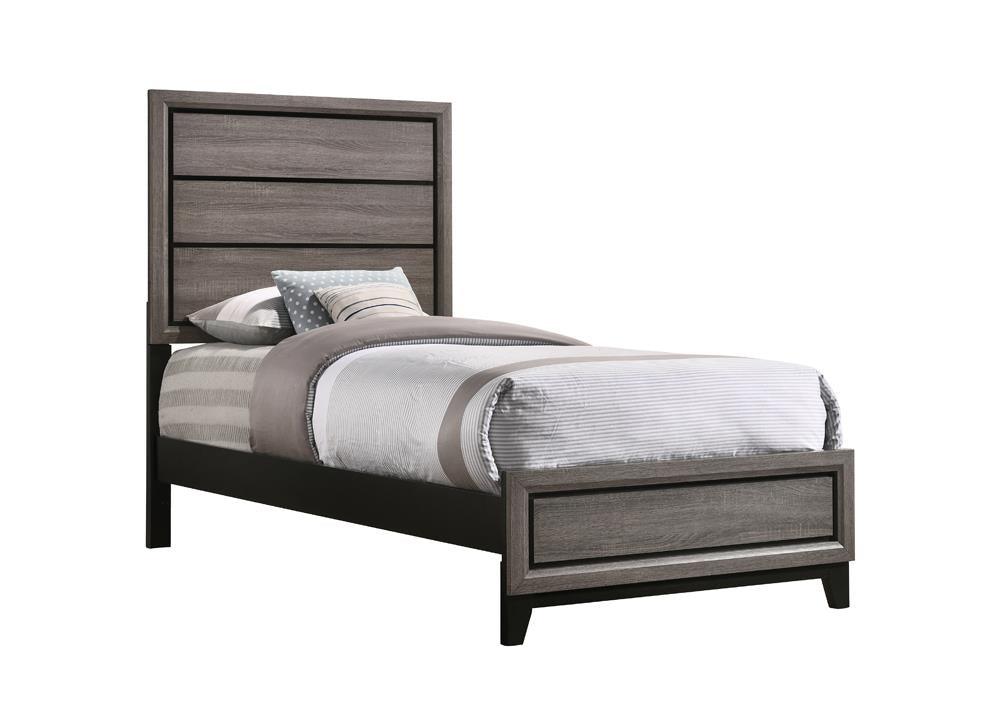 Side view of Watson Twin Panel Bed in Grey Oak
