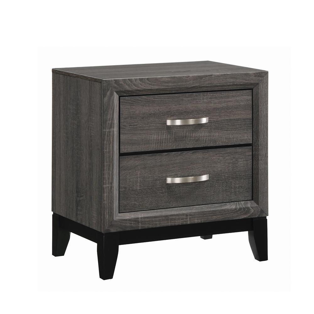 Side view of Watson 2-Drawer Nightstand with grey oak finish