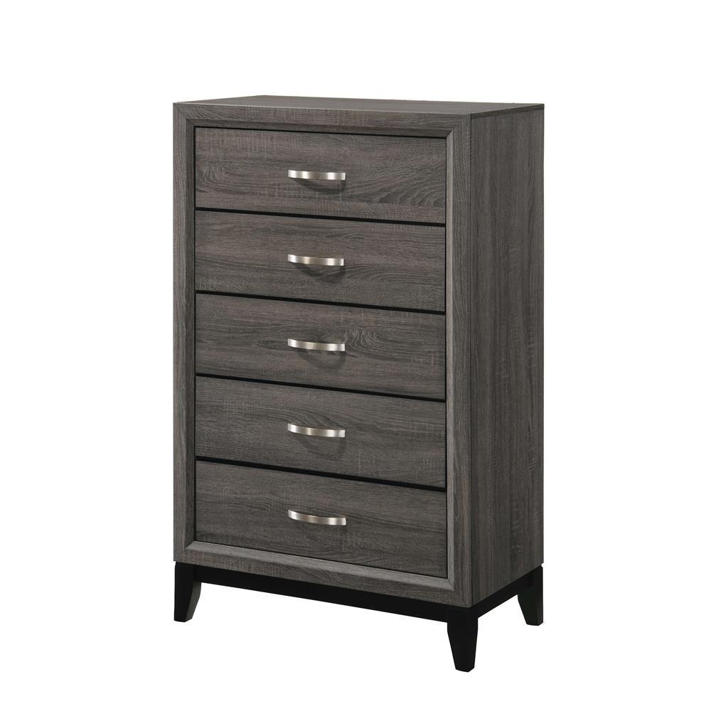 Watson 5-Drawer Chest Grey Oak and Black angled view