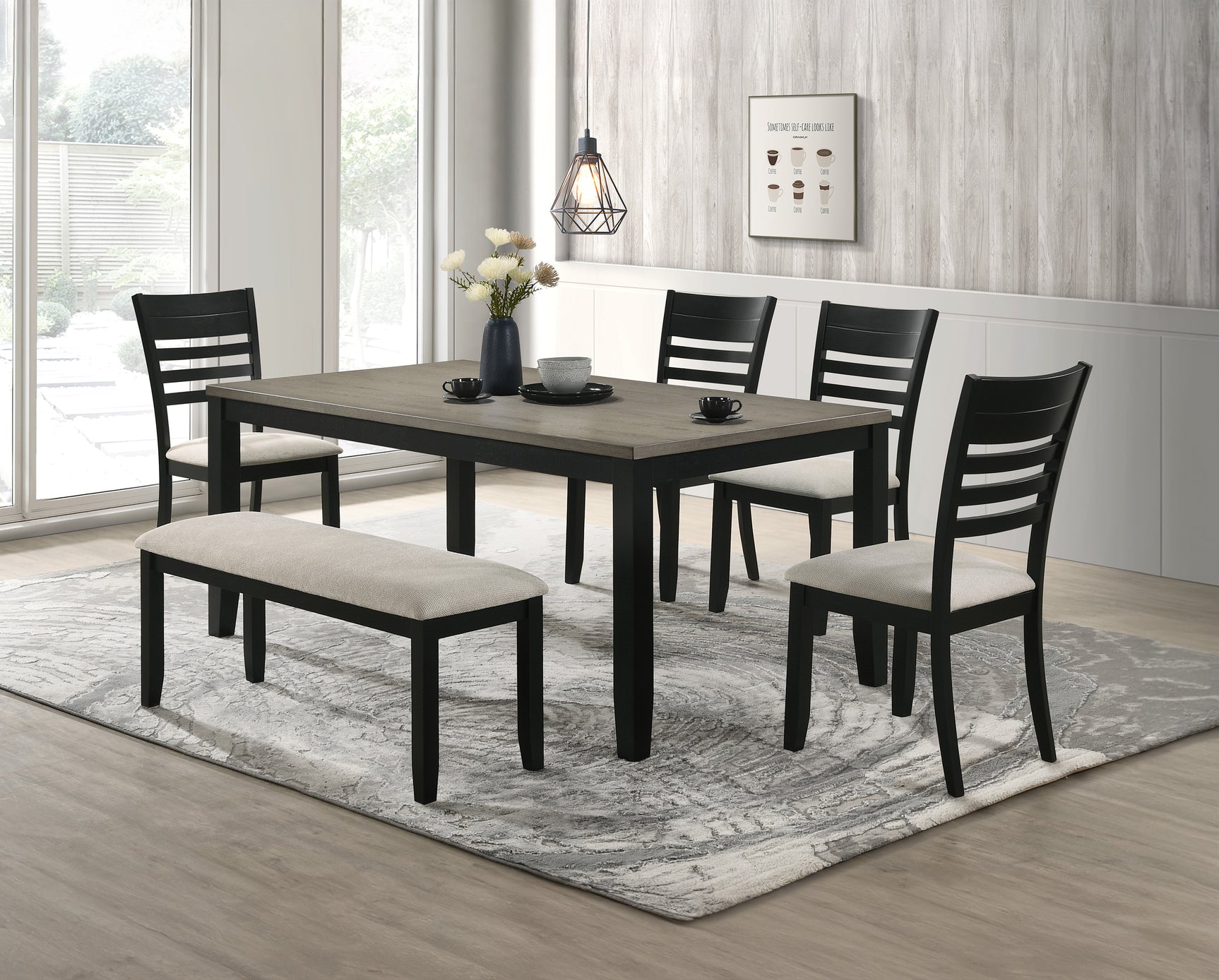 Room view of Folio Gray Black Rectangular Dining Room Set dining furniture