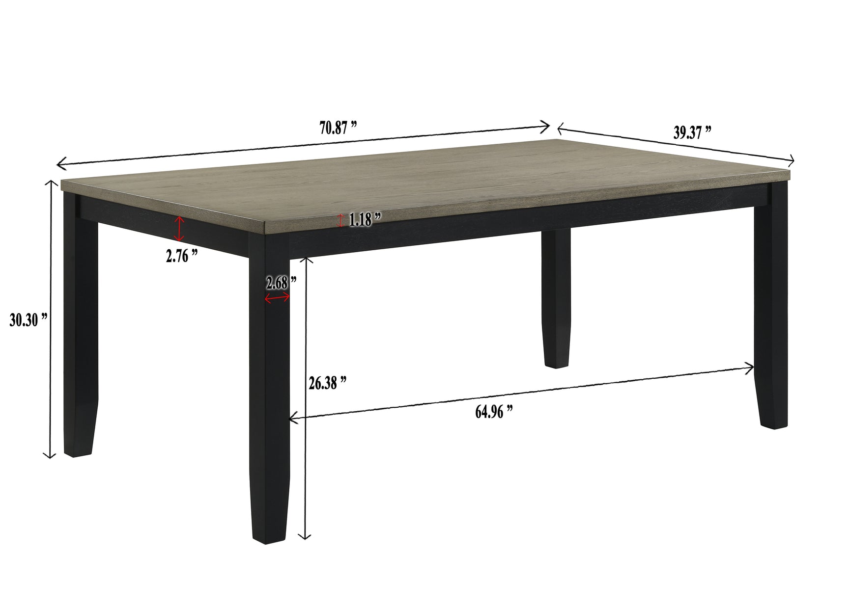 Room view showing entire dining table setup in Folio Gray Black Rectangular Dining Room Set