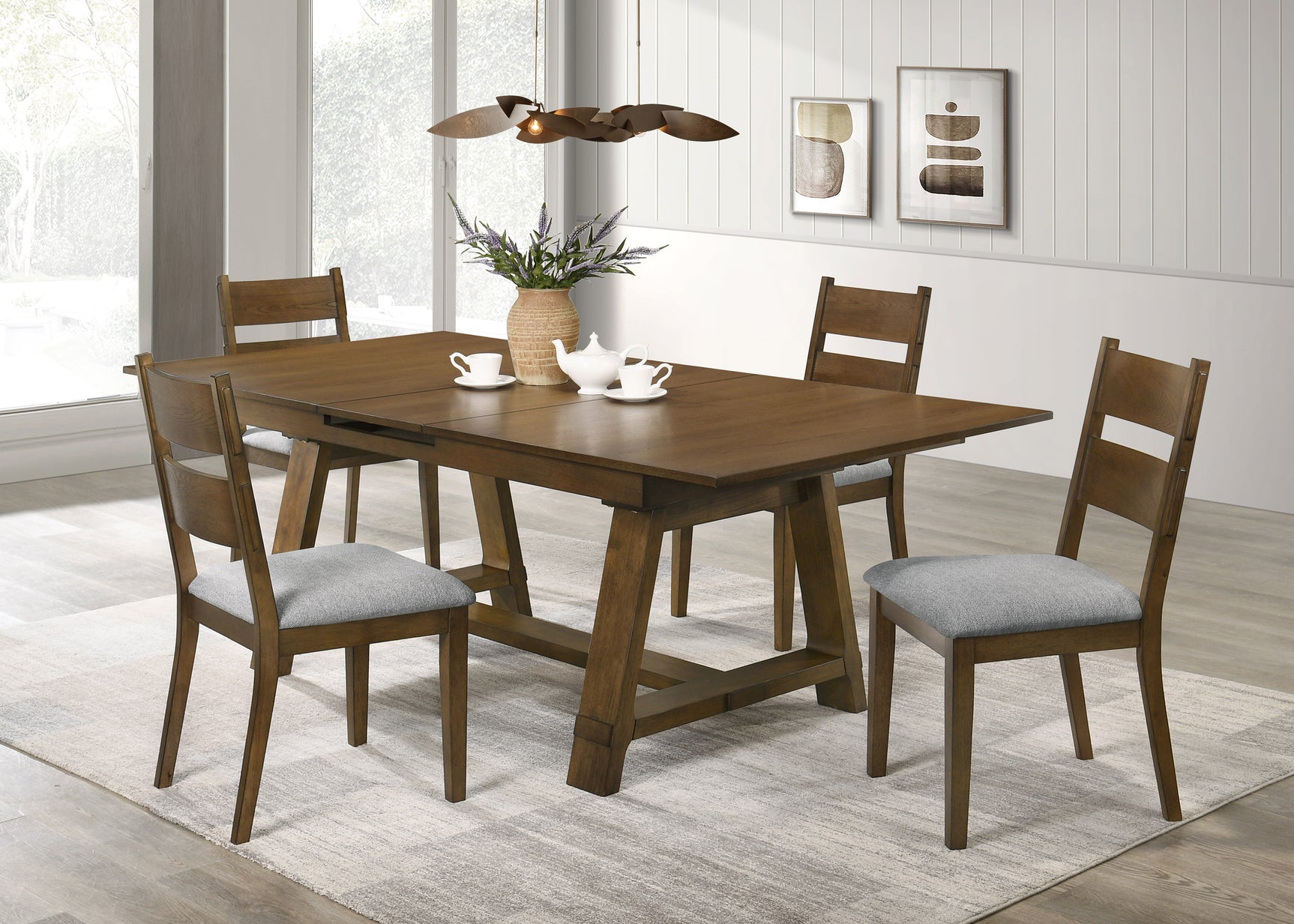 Everly Brown Gray Extendable Dining Room Set detail view