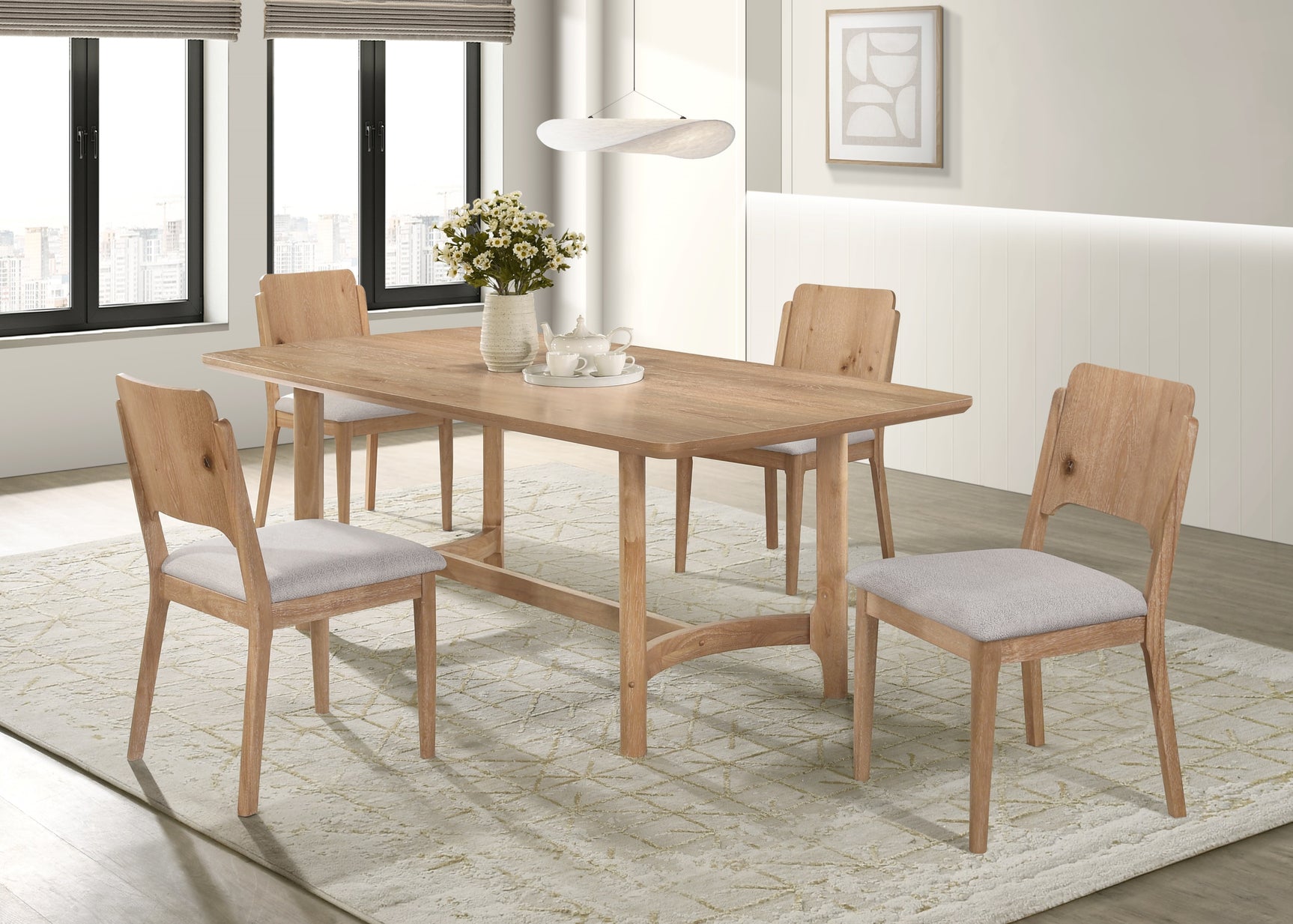 Room view showcasing Arden Natural Dining Set in natural finish