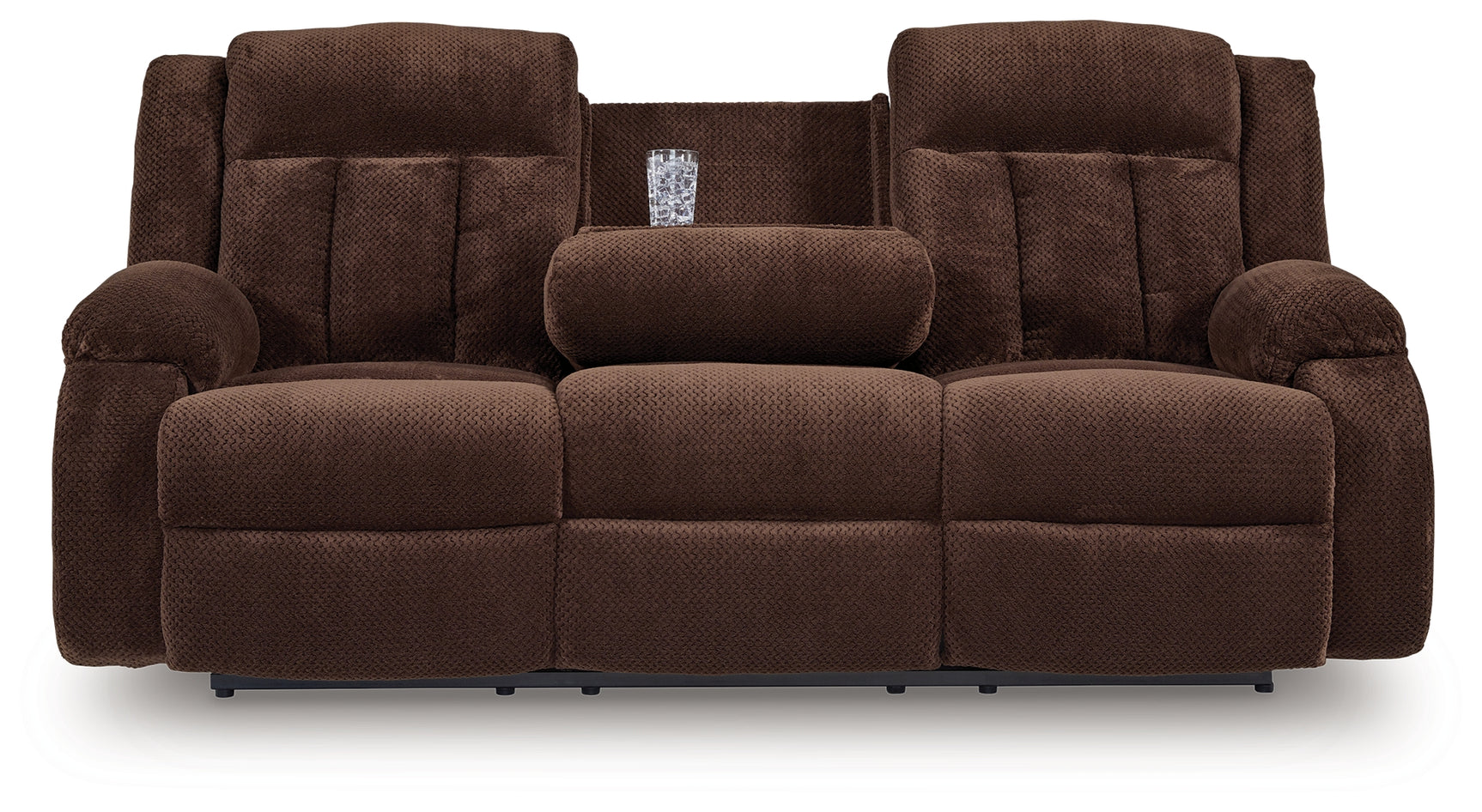 Observation drop down table open on recliner sofa