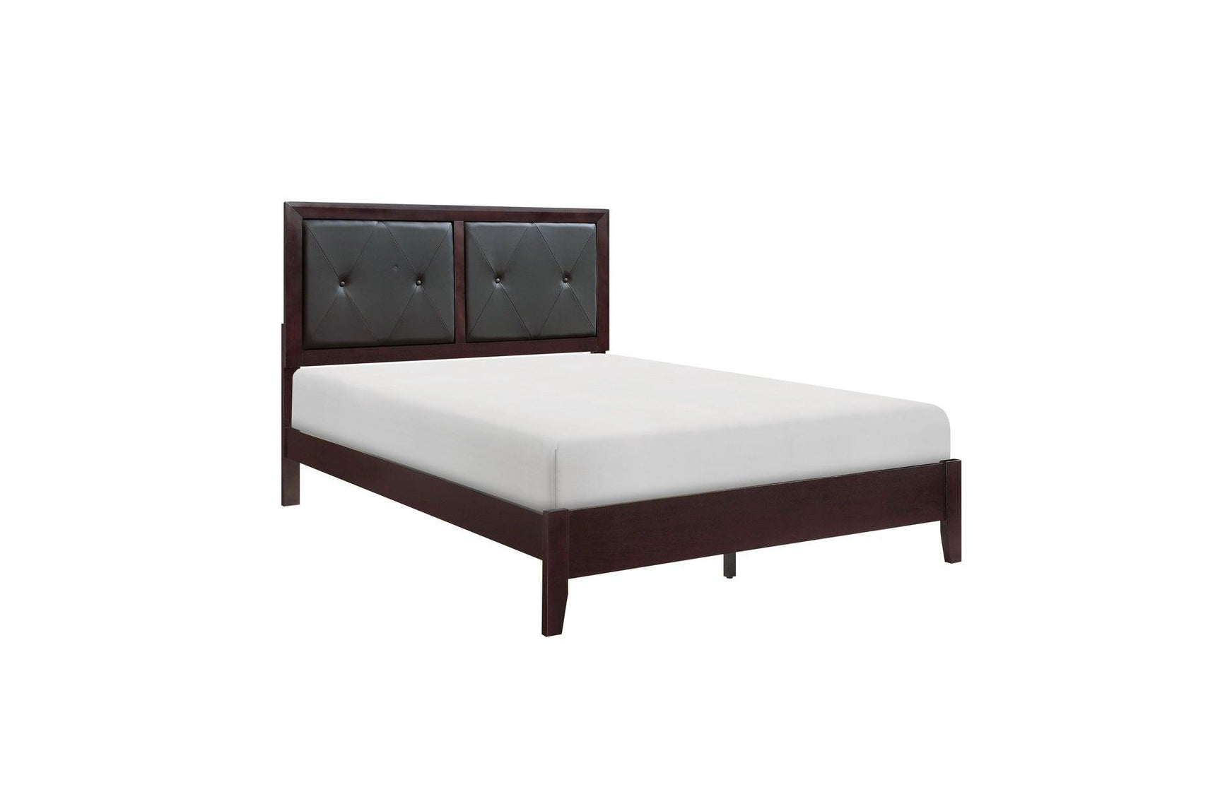 Main front angle of Edina Espresso Faux Leather Tufted Platform Bed