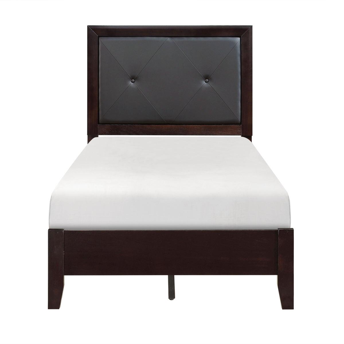 Edina Black Faux Wood Veneer, Wood And Engineered Wood Faux Leather Upholstered Tufted Twin Bed - Ella Furniture