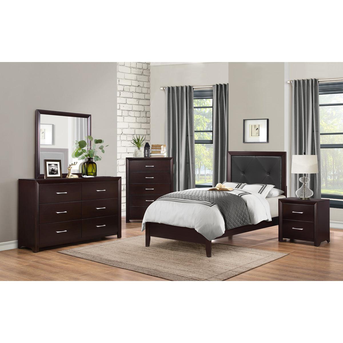 Edina Black Faux Wood Veneer, Wood And Engineered Wood Faux Leather Upholstered Tufted Twin Bed - Ella Furniture
