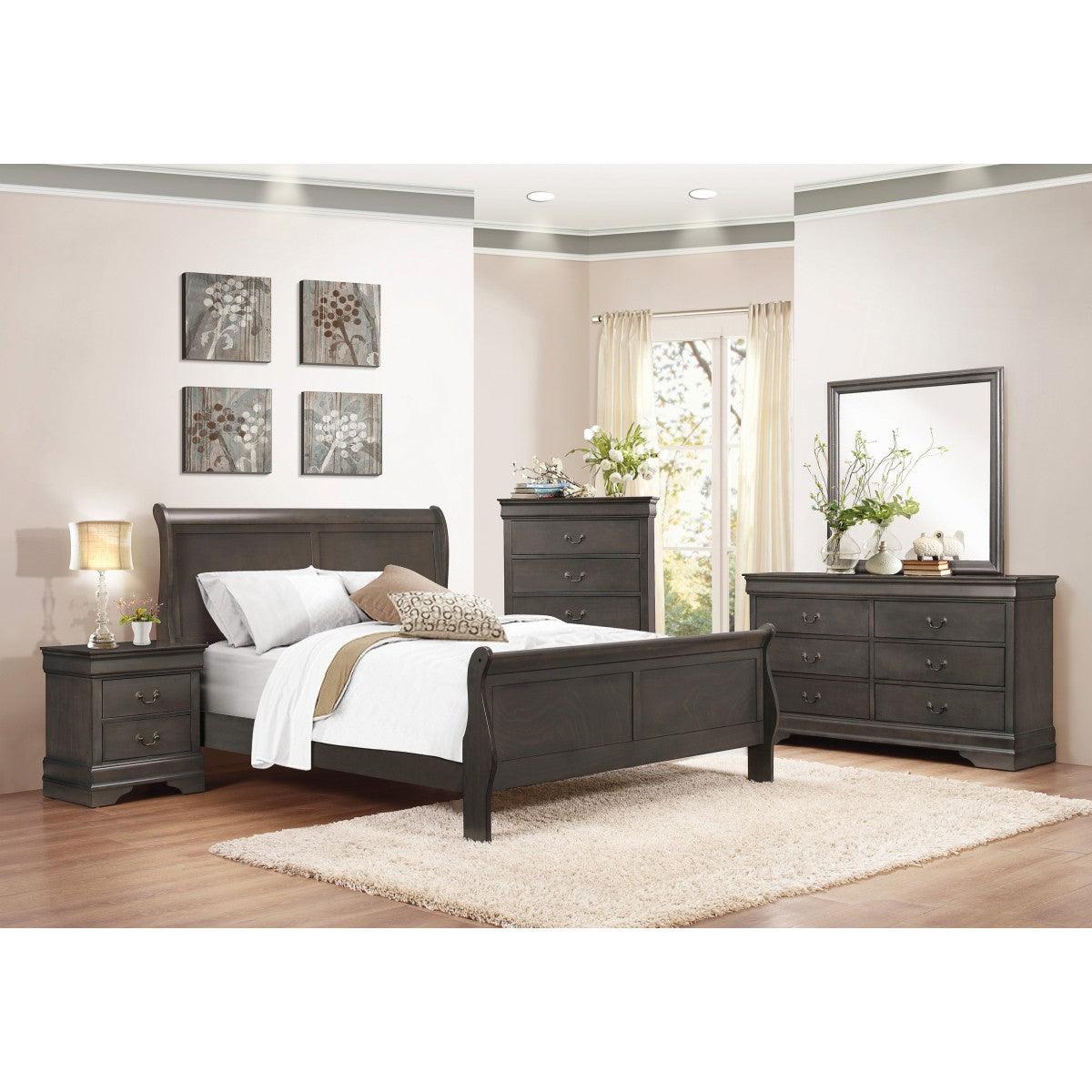 Mayville Full Sleigh Bed detail view showing wood grain