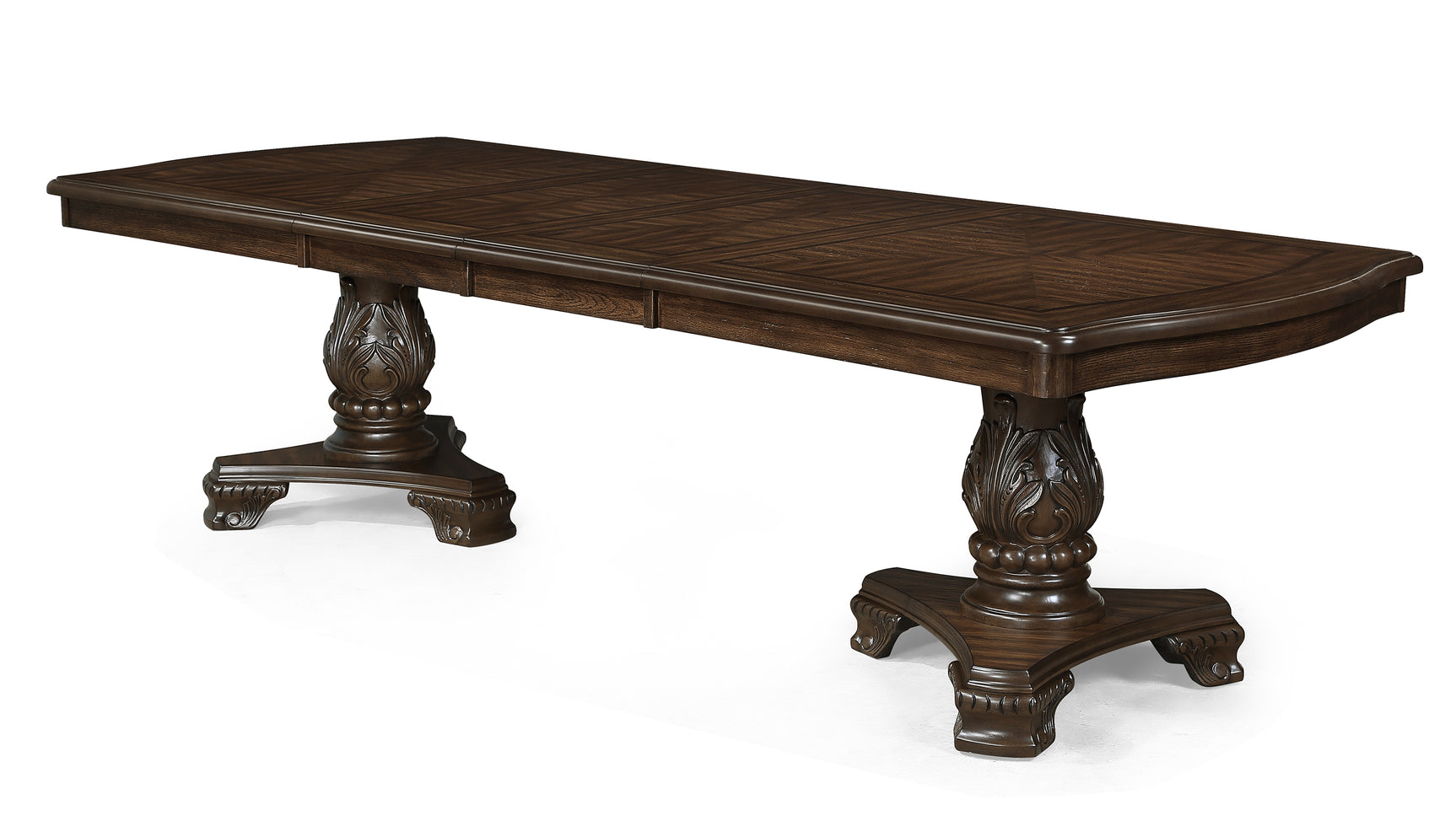 Detail view of Kiera Coffee Brown Extendable Dining Room Set table