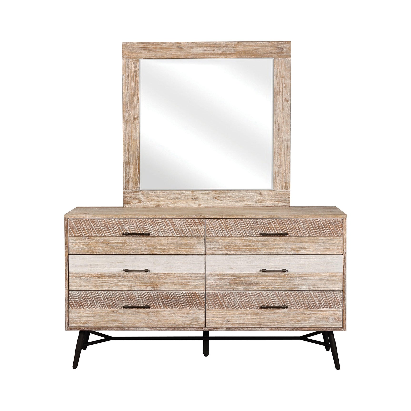 Close-up of Marlow Mirror acacia wood frame and leaf design