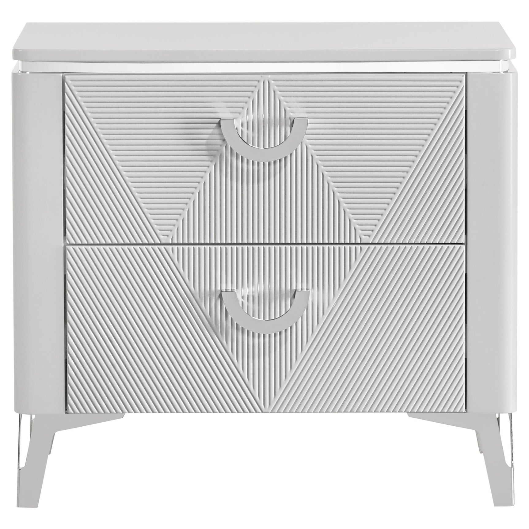 Side view of Cassia white high gloss nightstand