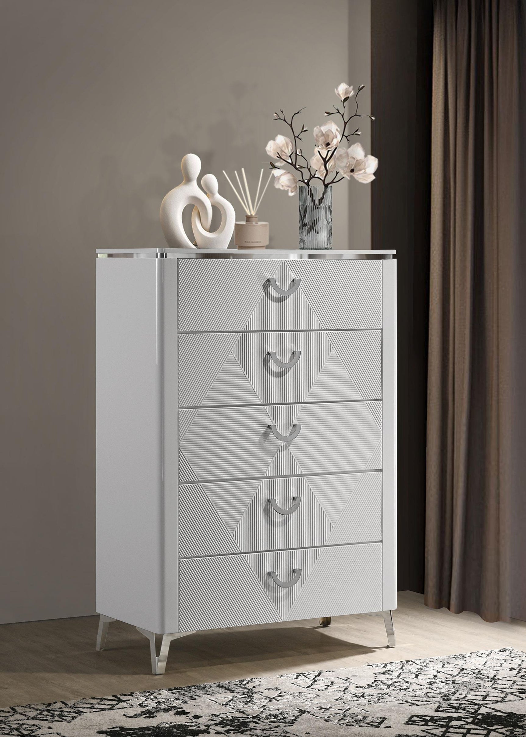 Cassia chest side angle showing chrome legs