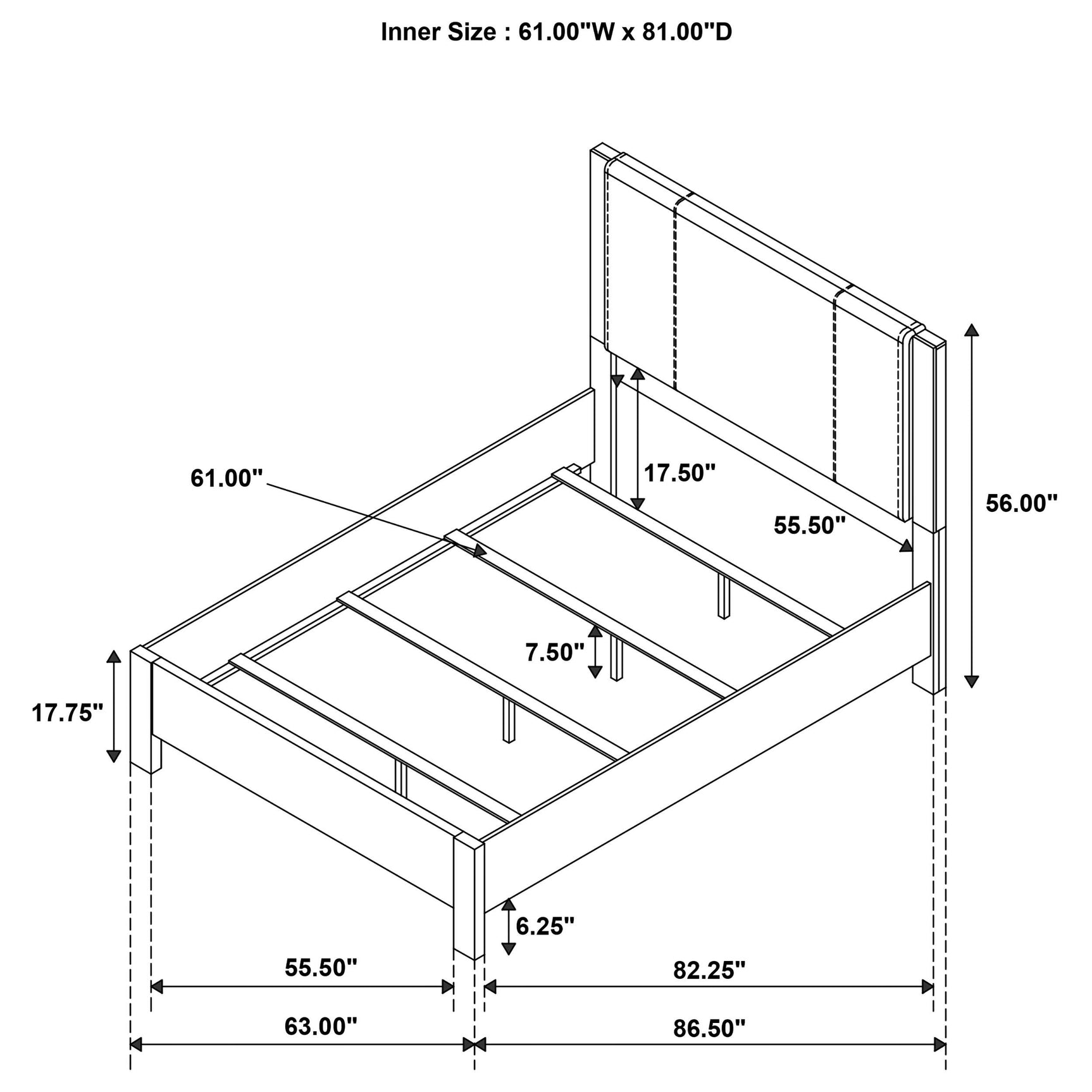 Adderley queen bed angled view showing wood and fabric upholstery
