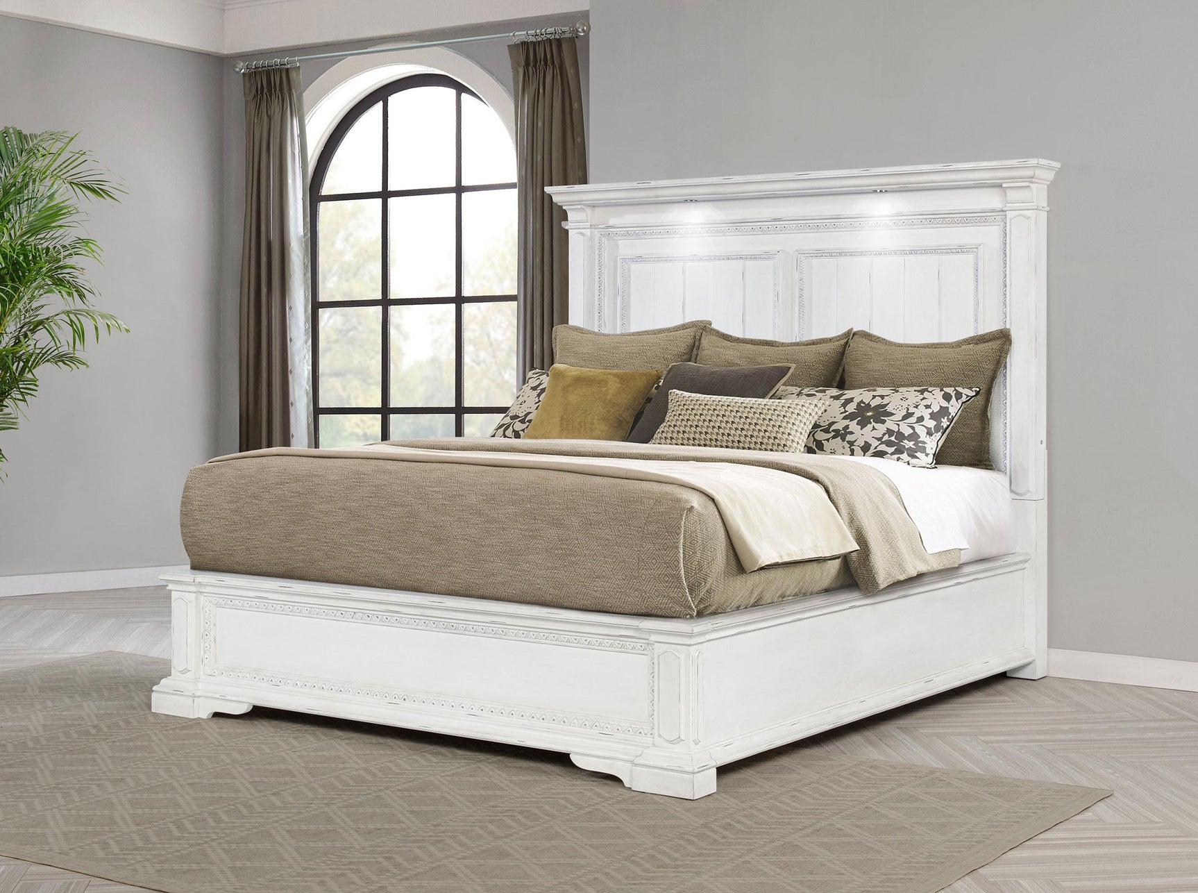McKinney Queen Panel Bed side view showing recessed panels