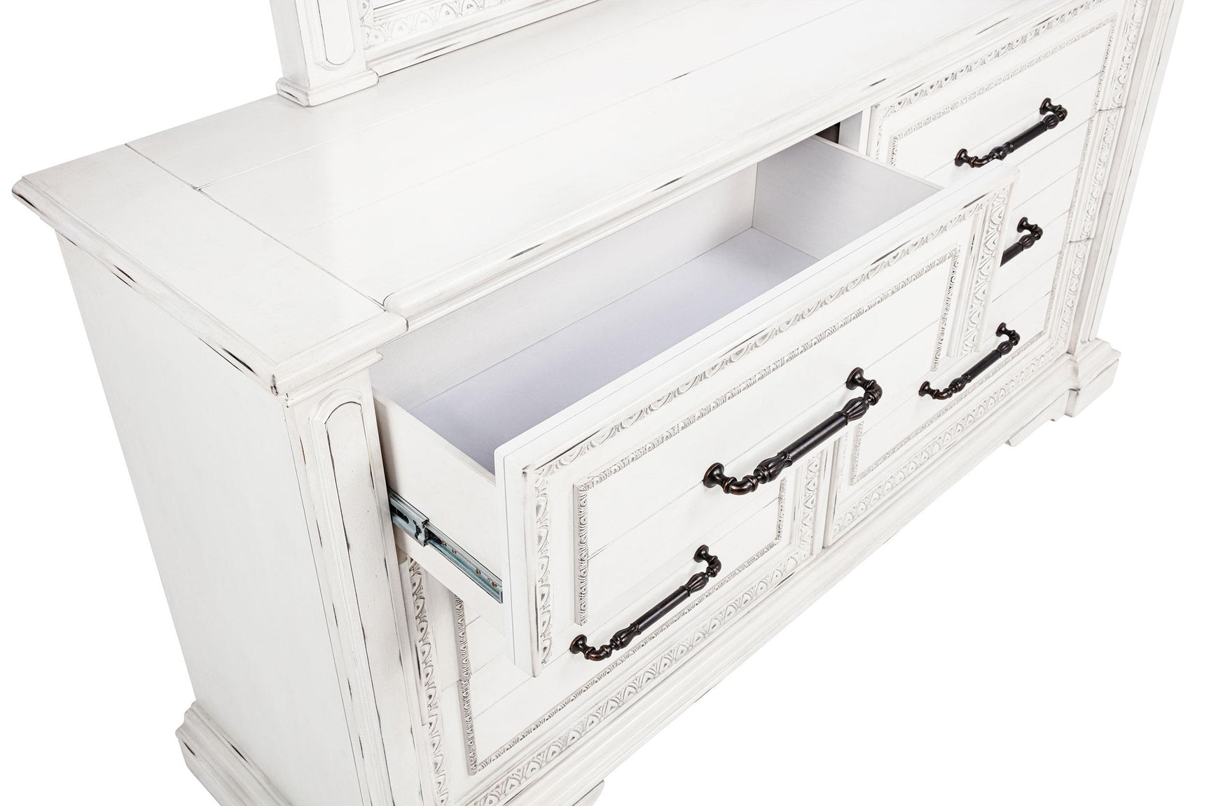 Full dresser view in bedroom setting