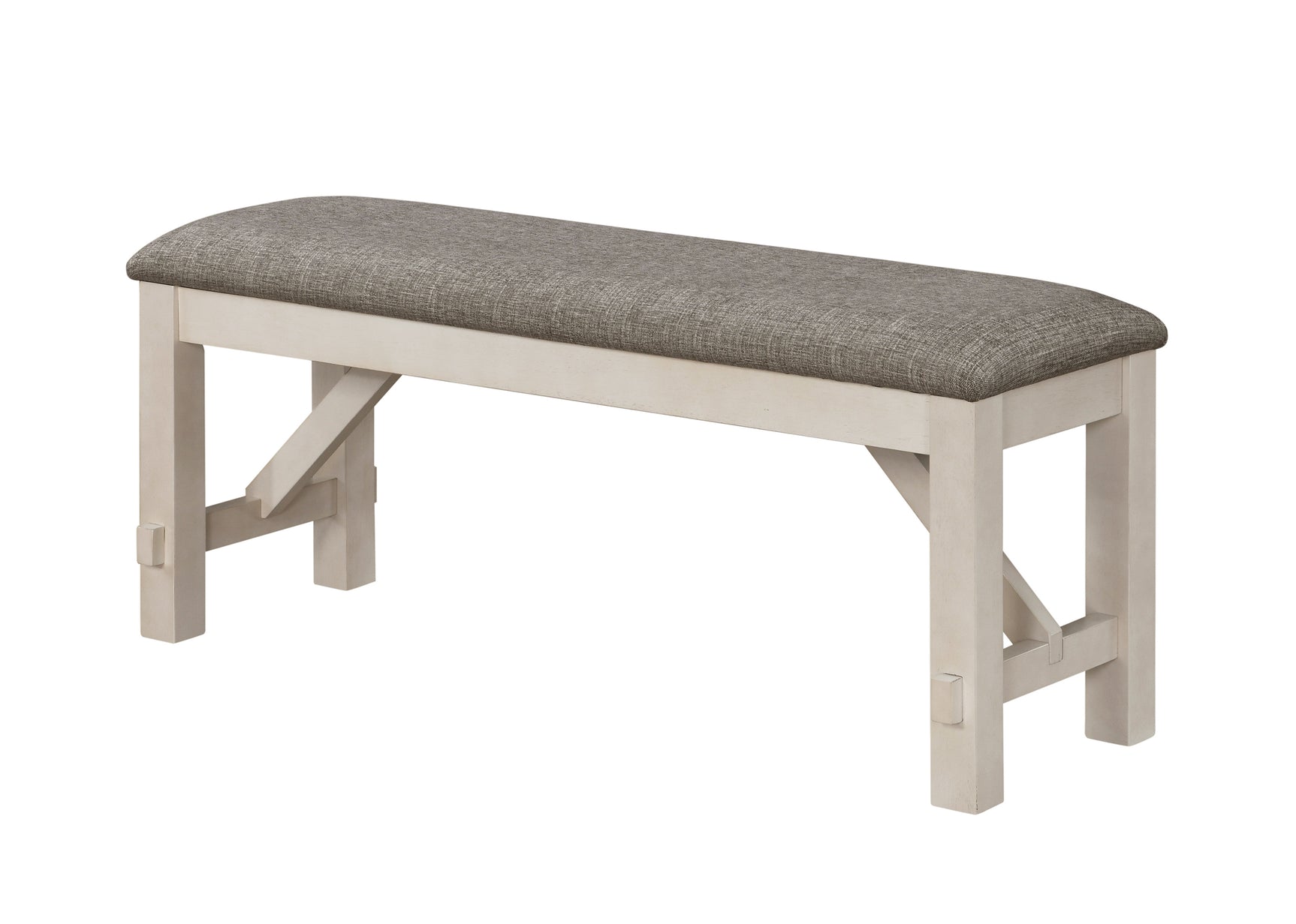 Main view of dining bench in chalk gray finish