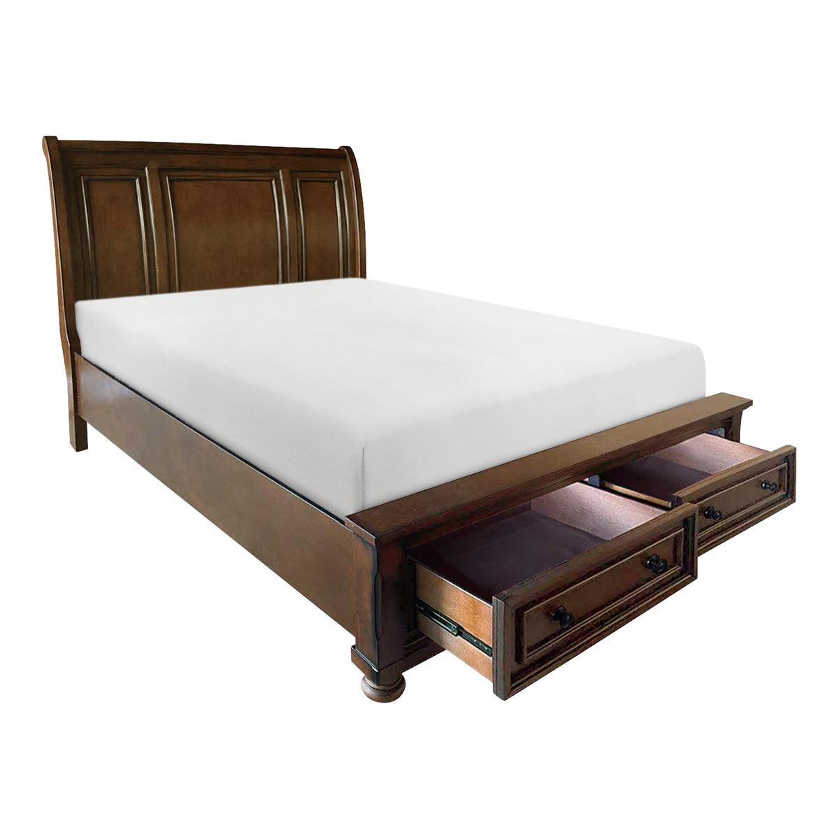 Open footboard drawer revealing spacious storage