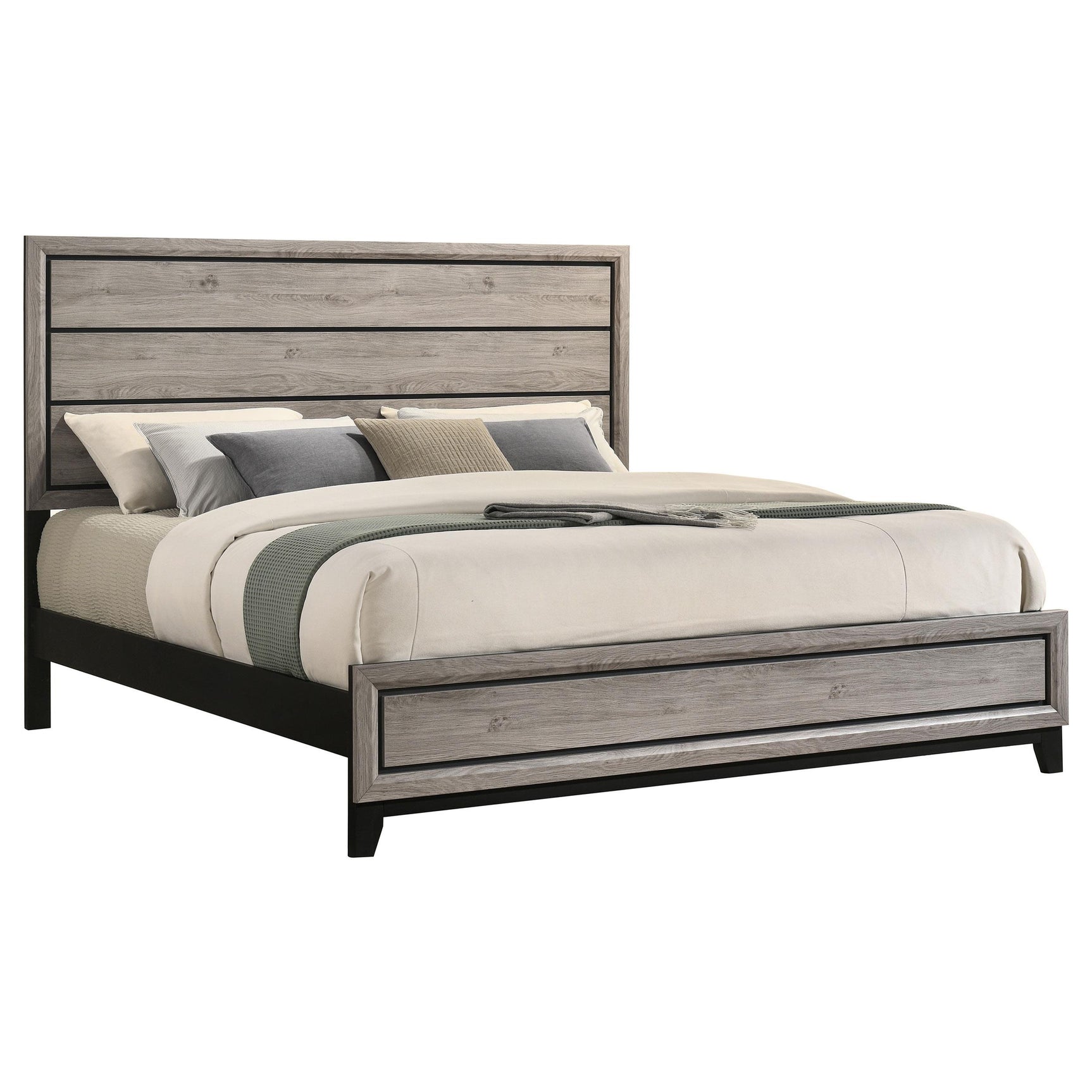 Watson Wood Eastern King Panel Bed Light Taupe headboard close-up