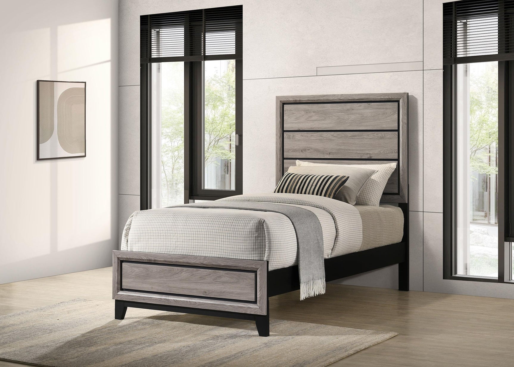 Watson Wood Twin Panel Bed light taupe, close-up of headboard