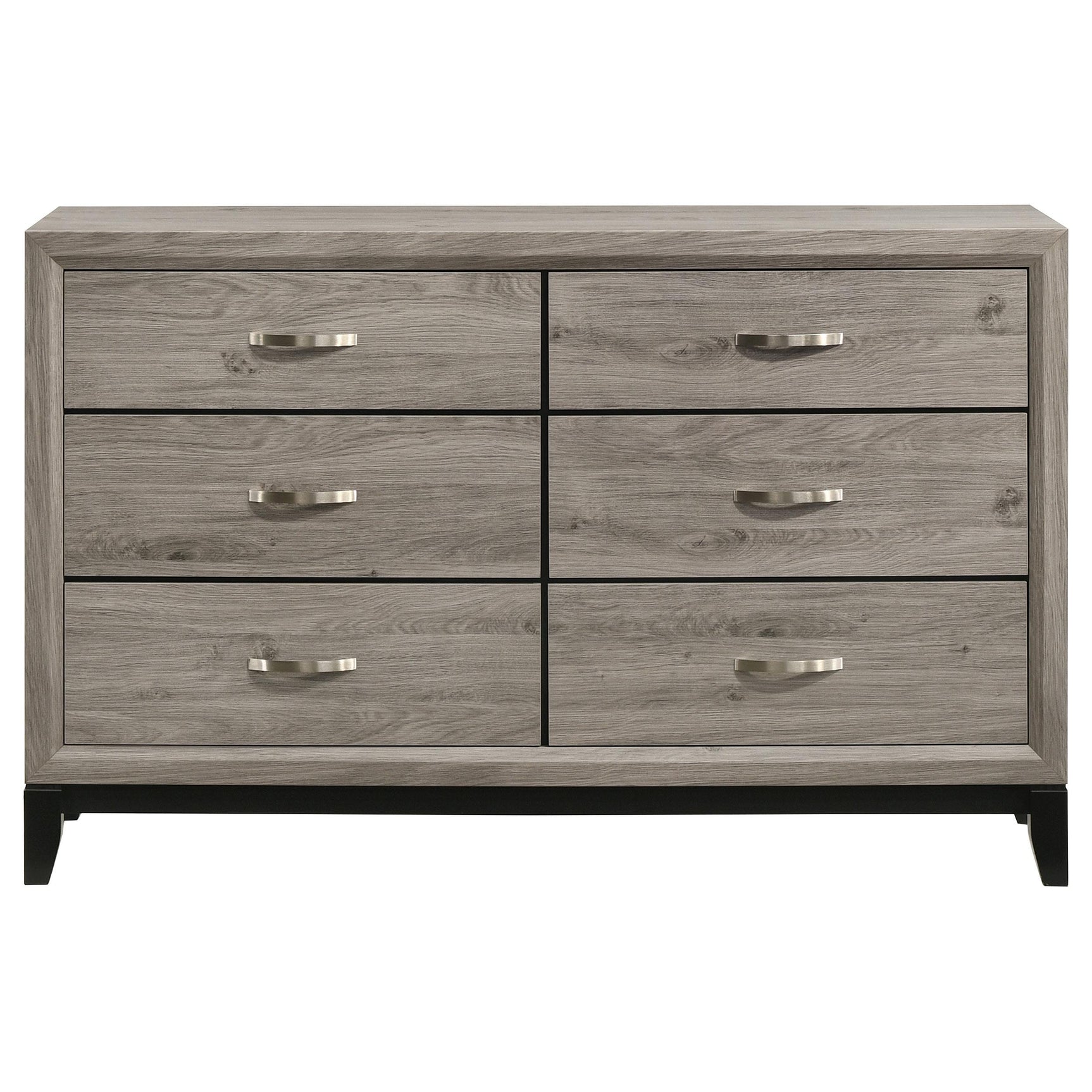 Close-up of nickel drawer hardware on Watson dresser
