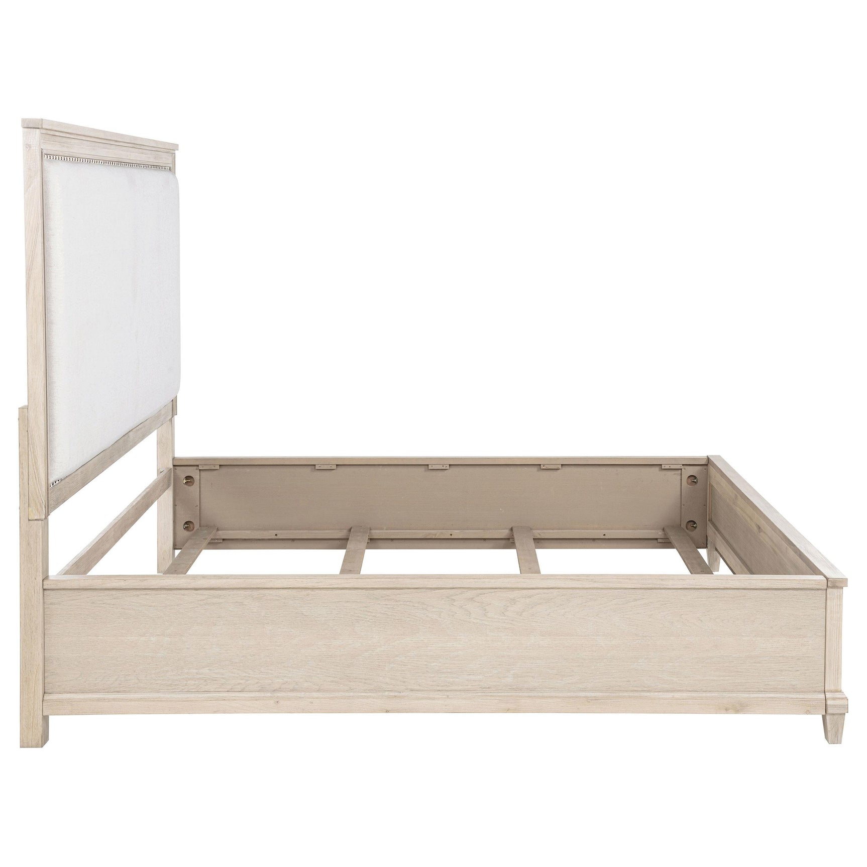 Headboard profile showing fabric upholstery and wood frame