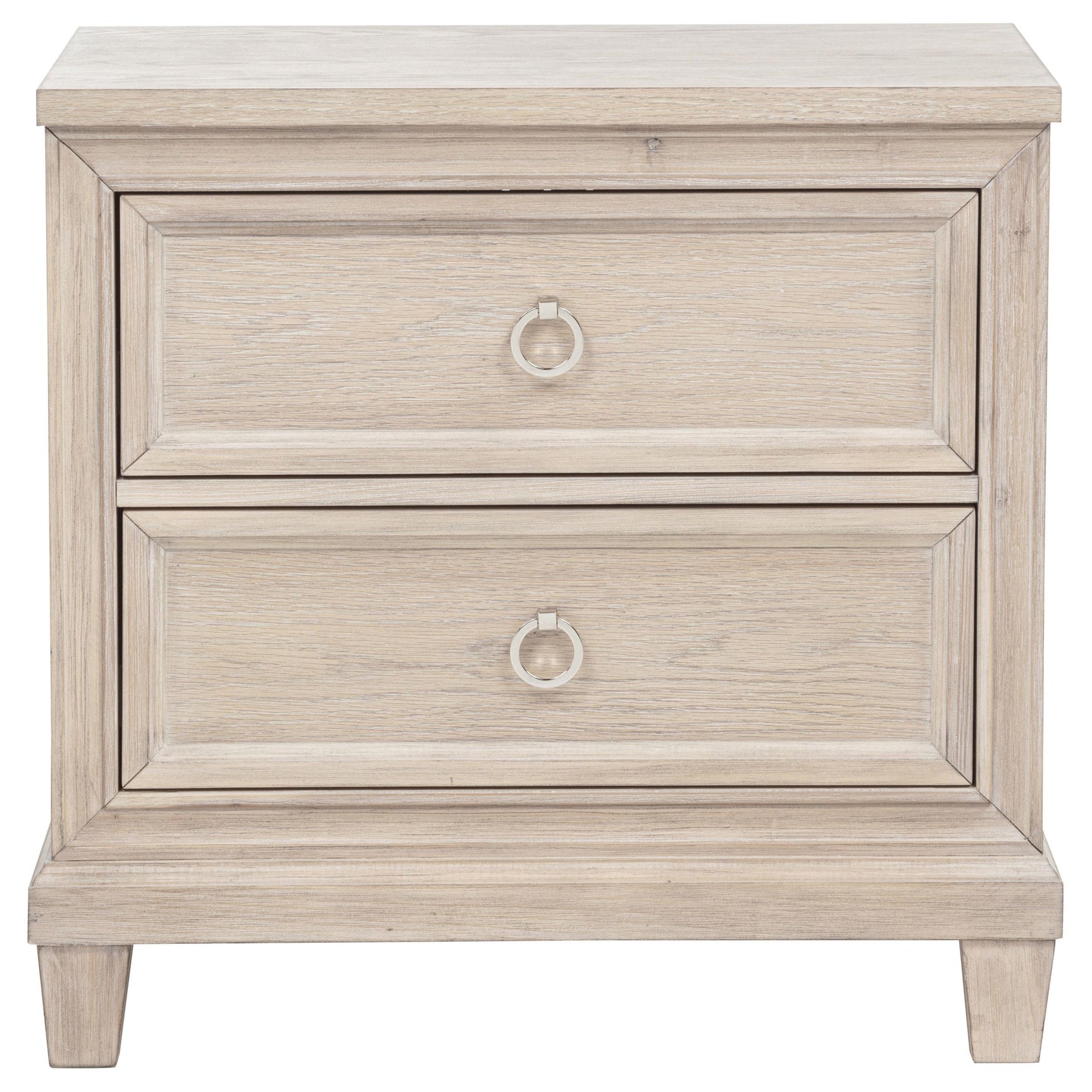Close-up of polished nickel ring pull on Pembroke nightstand drawer