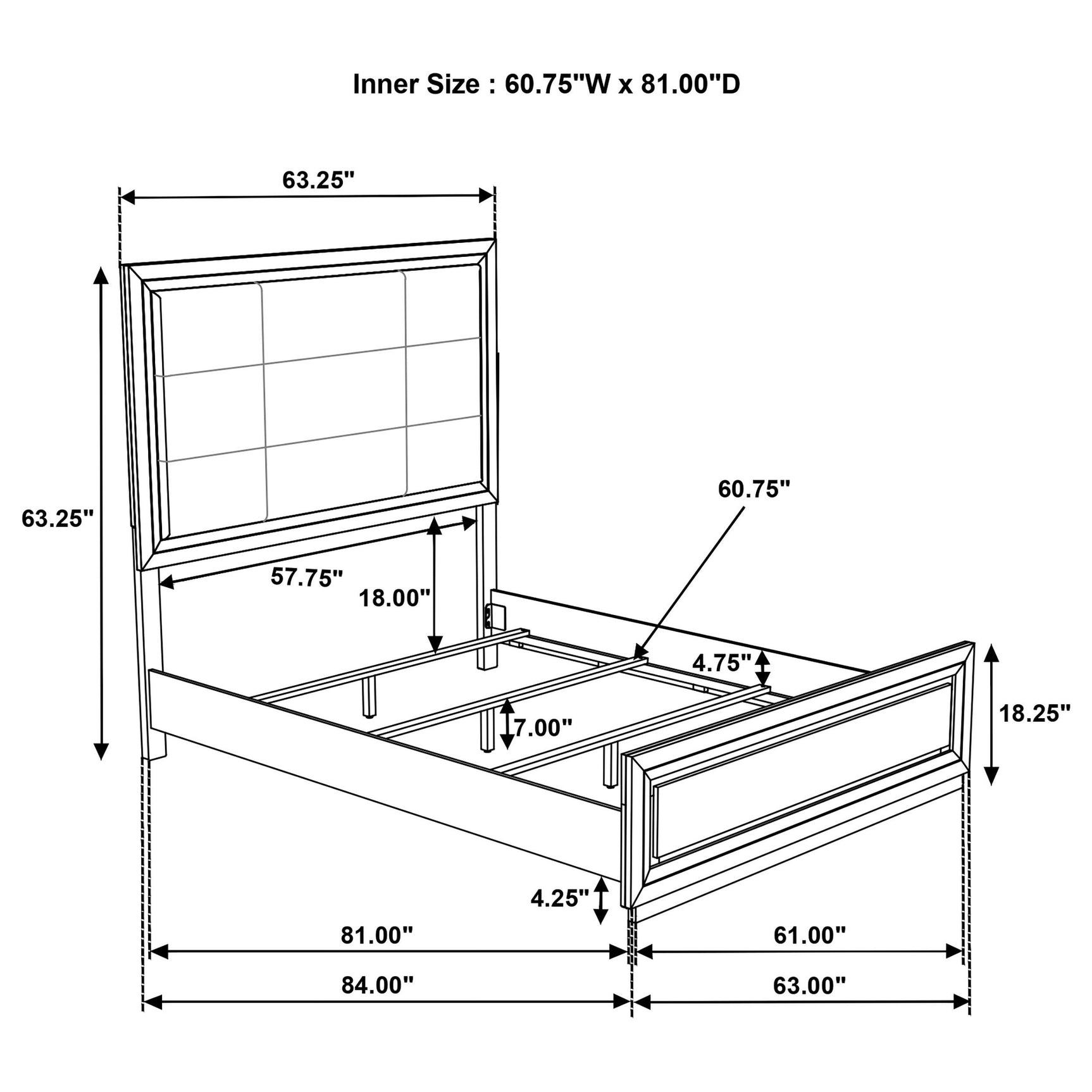 Bed frame side rail attachment detail