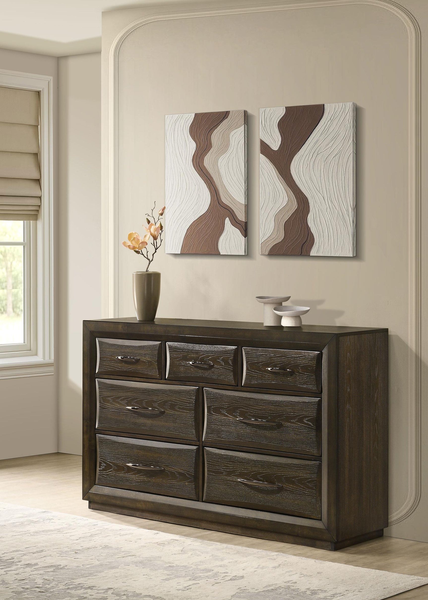 Atlas dresser drawer detail with polished black nickel pull