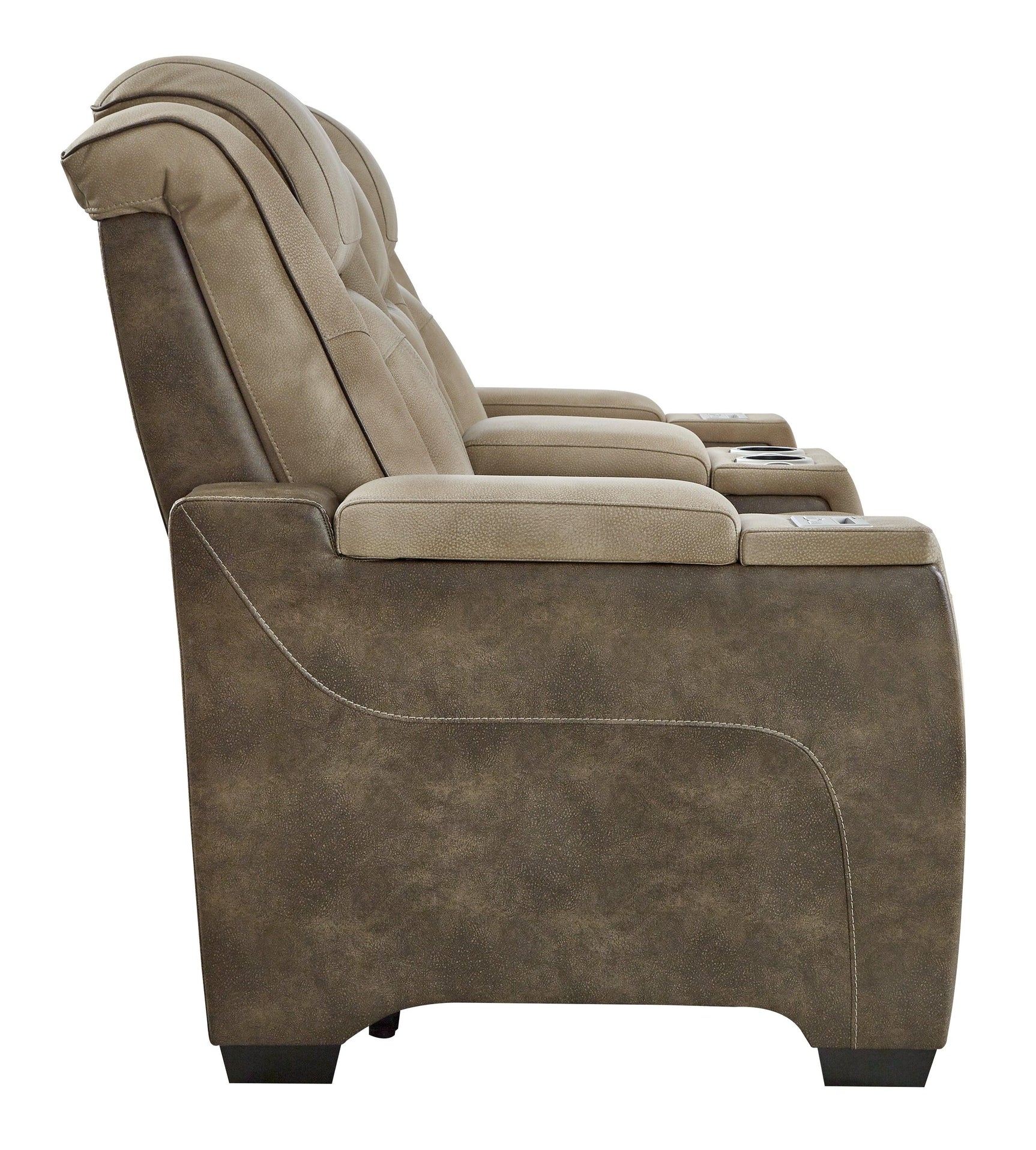 Next-Gen DuraPella Sand Faux Leather Power Reclining Loveseat with Console side profile