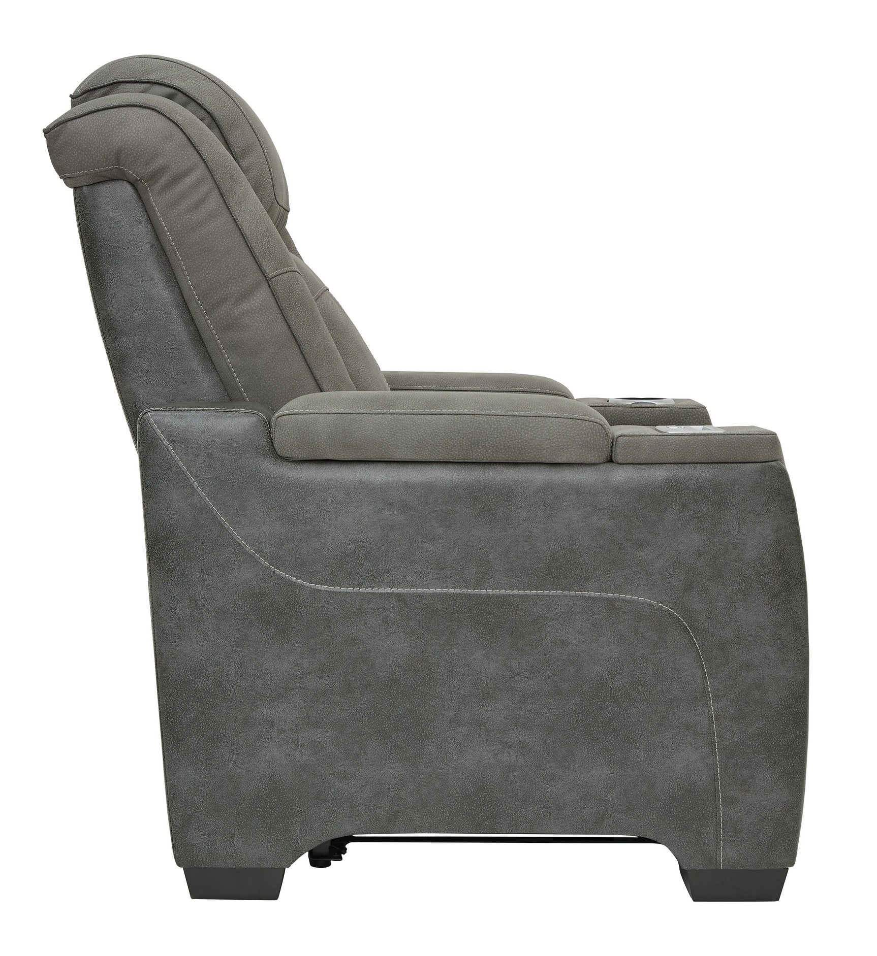 side angle view of Next-Gen Durapella Slate Faux Leather Power Recliner