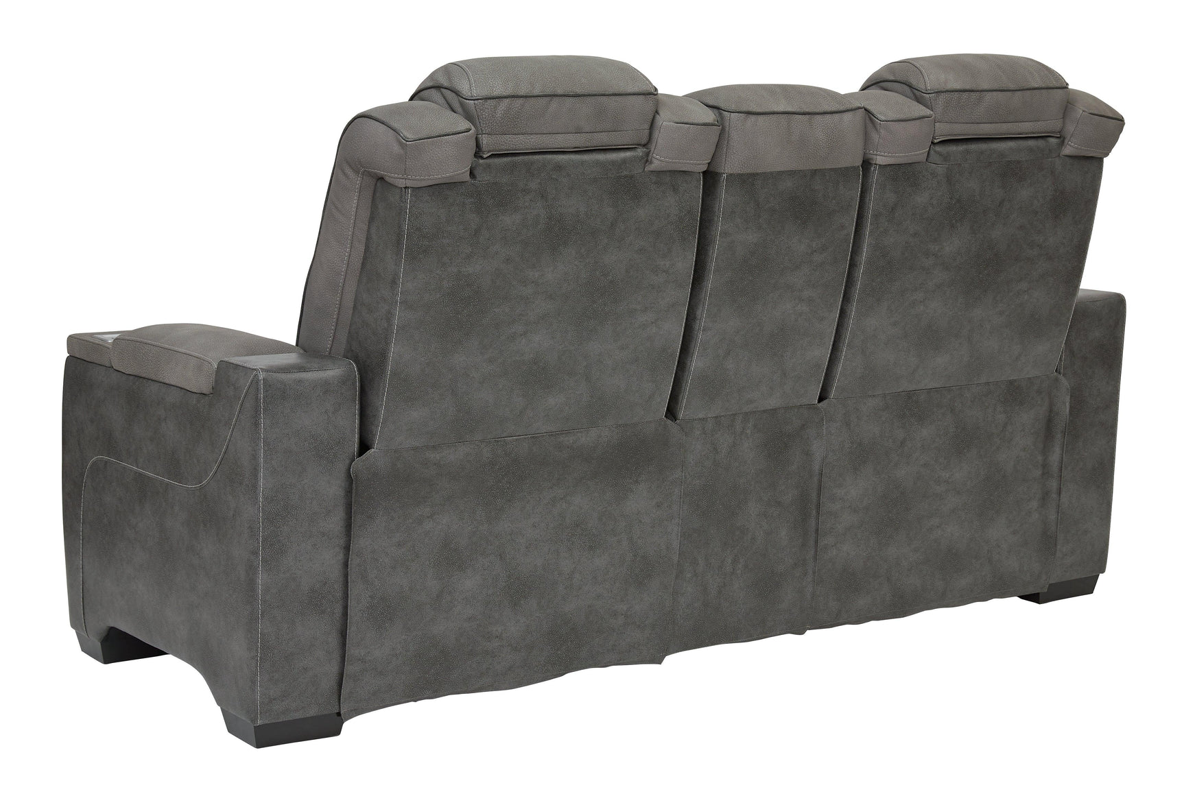 Next-Gen DuraPella Slate Faux Leather Power Reclining Loveseat with Console console close-up