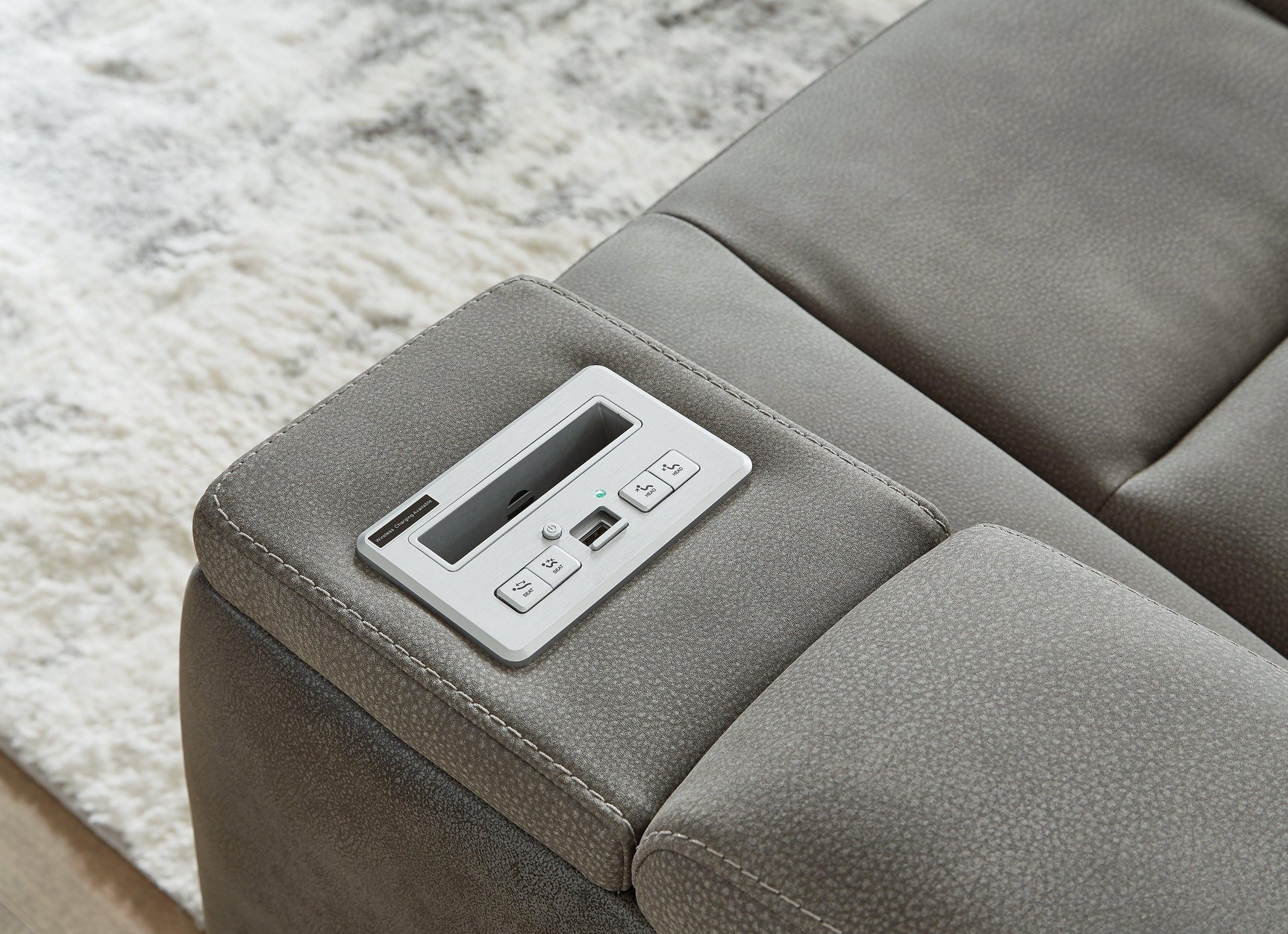 Next-Gen DuraPella Slate Faux Leather Power Reclining Loveseat with Console adjustable footrest