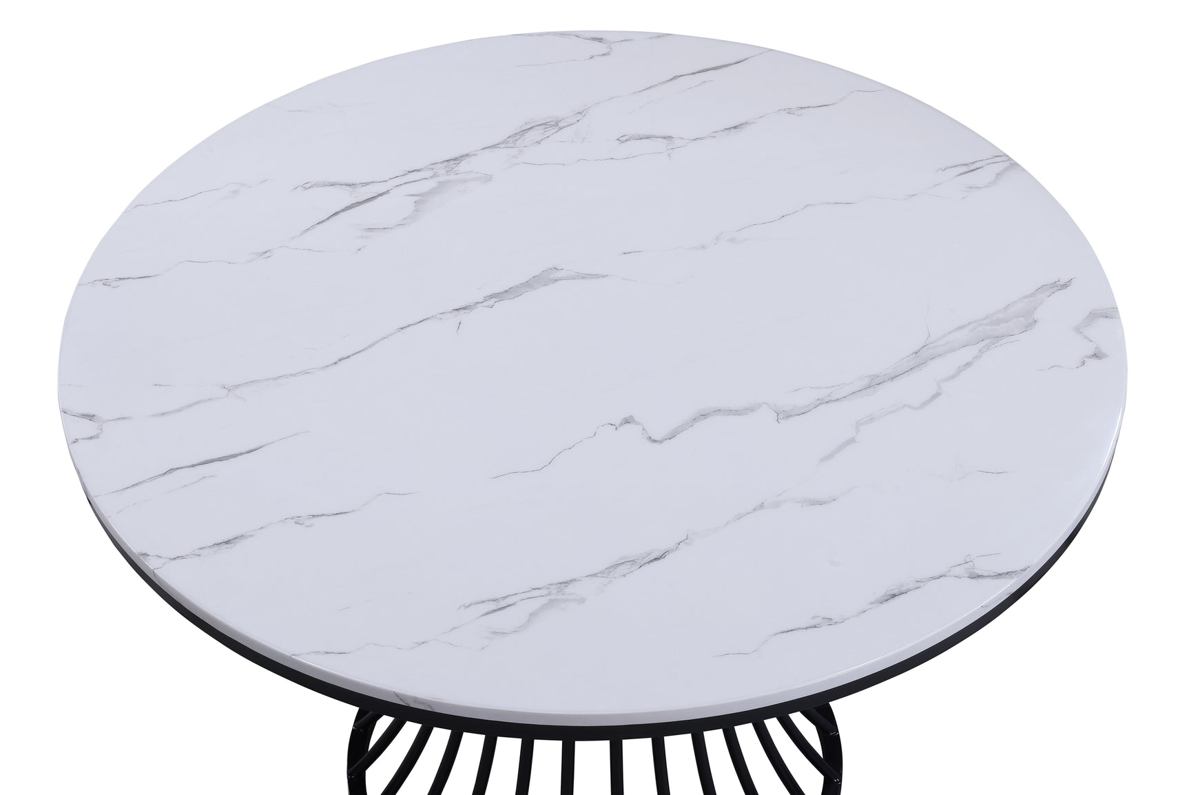Detail view of Hadley Light Gray Round Dining Table surface and finish