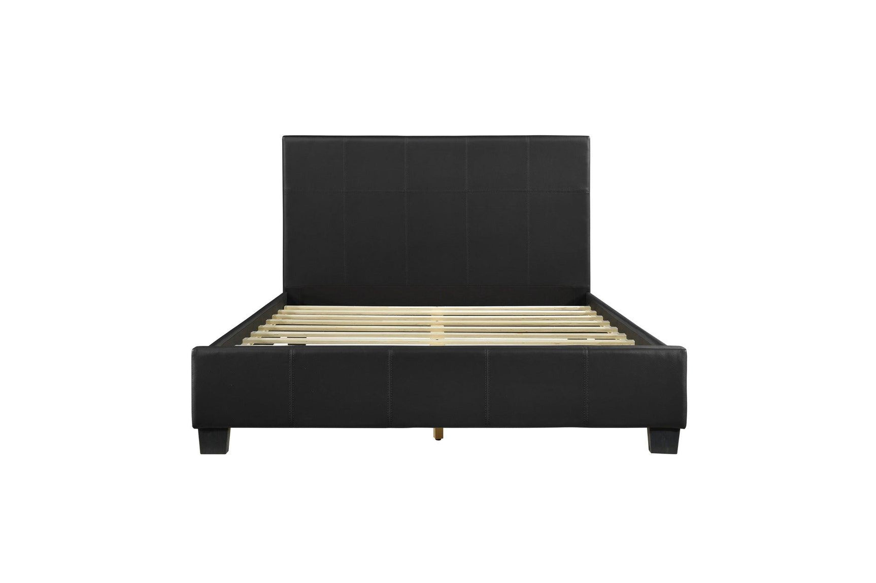 Bedroom view with Lorenzi Black Faux Leather Upholstered Panel Bed