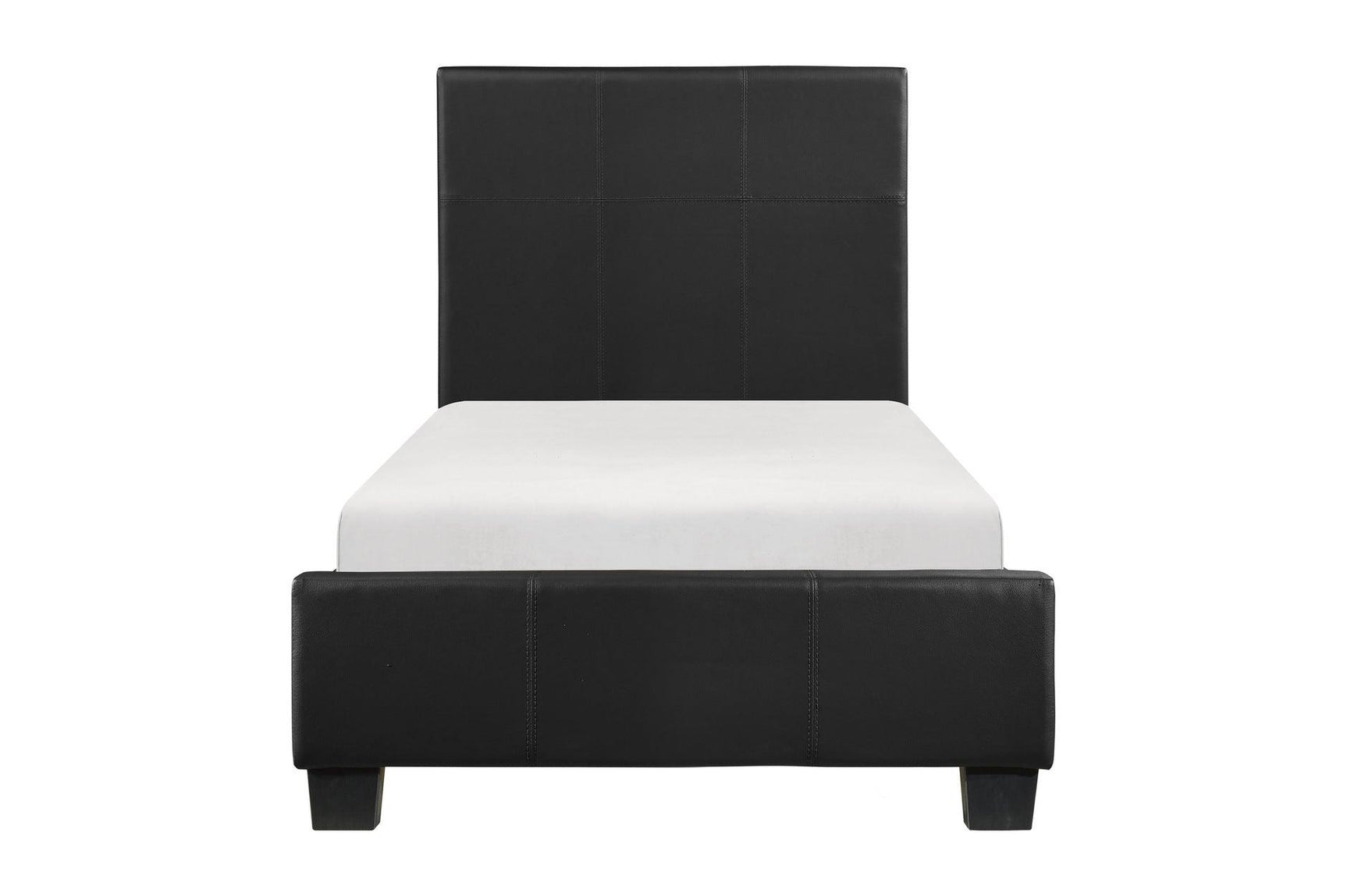 Bedroom scene with Lorenzi Black Faux Leather Upholstered Panel Bed