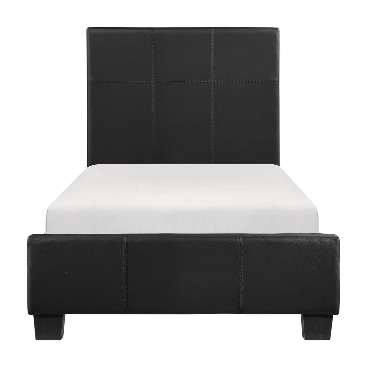 Lorenzi Black Faux Leather Twin Platform Bed angled front view